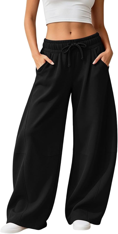 Barrel Sweatpants Women Wide Leg Baggy Lounge Casual Y2K Elastic Waisted Lounge Track Travel Pants with Pockets