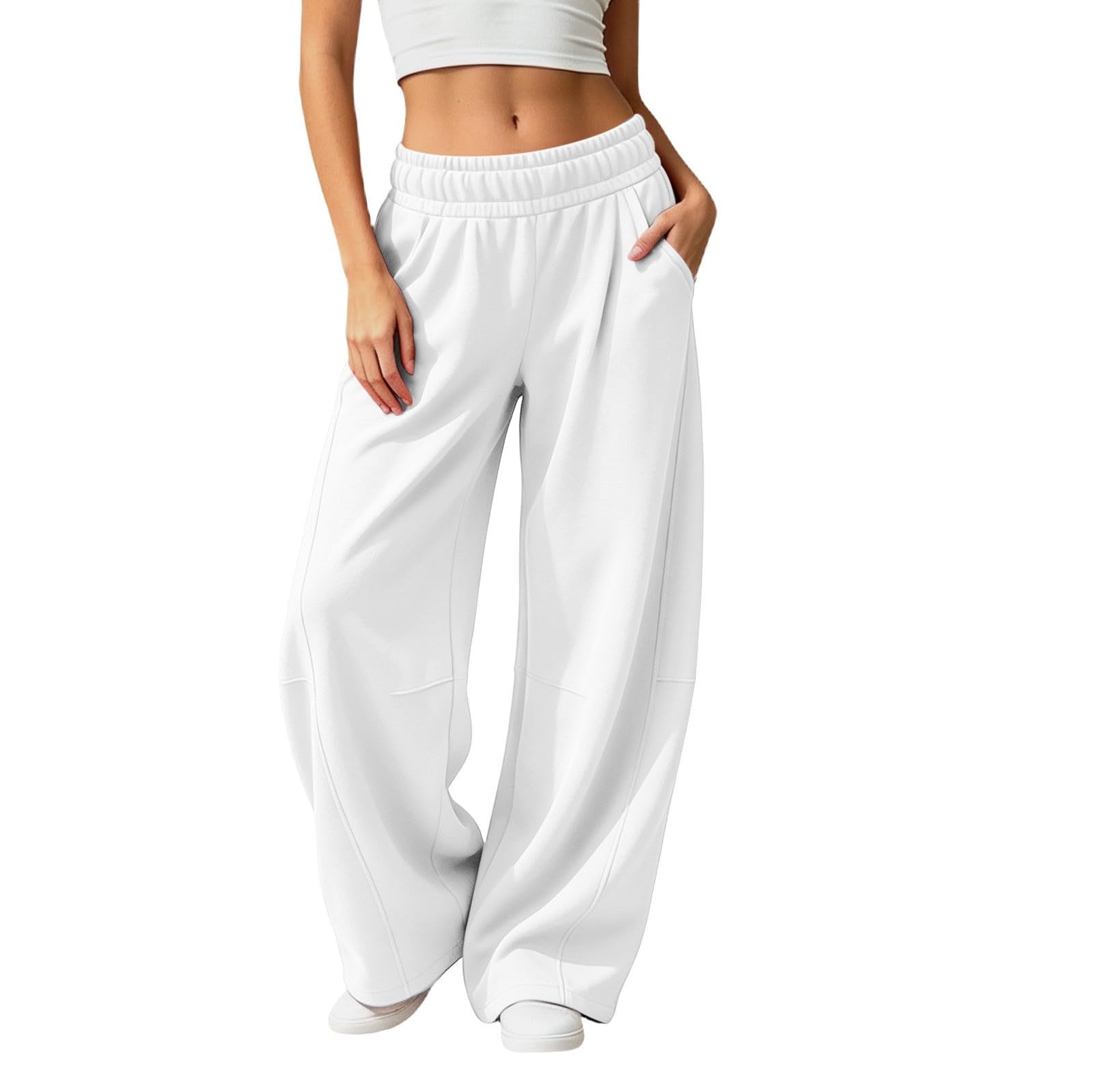 Barrel Sweatpants Women Wide Leg Baggy Lounge Casual Y2K Elastic Waisted Lounge Track Travel Pants with Pockets