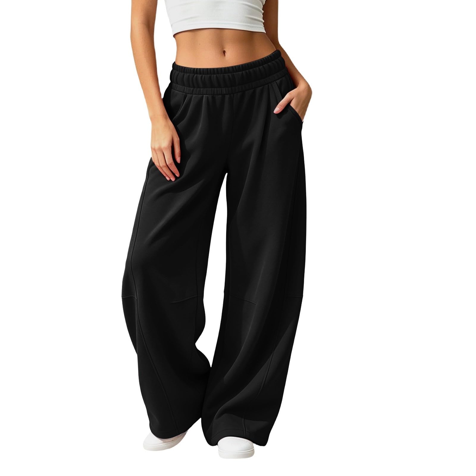 Barrel Sweatpants Women Wide Leg Baggy Lounge Casual Y2K Elastic Waisted Lounge Track Travel Pants with Pockets