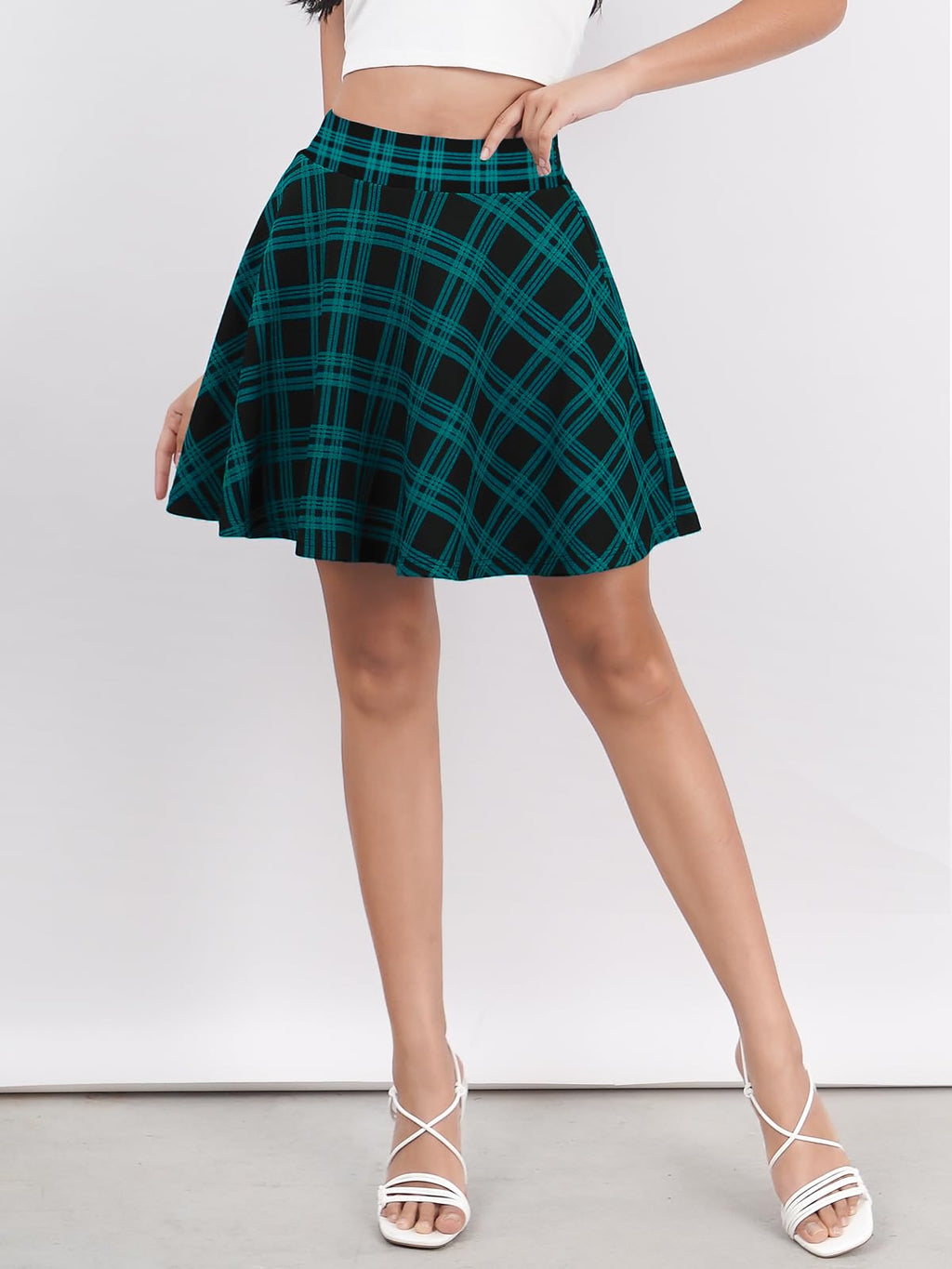 Women's Flared Mini Skater Skirt with Pockets Versatile High Waist Casual Skirts