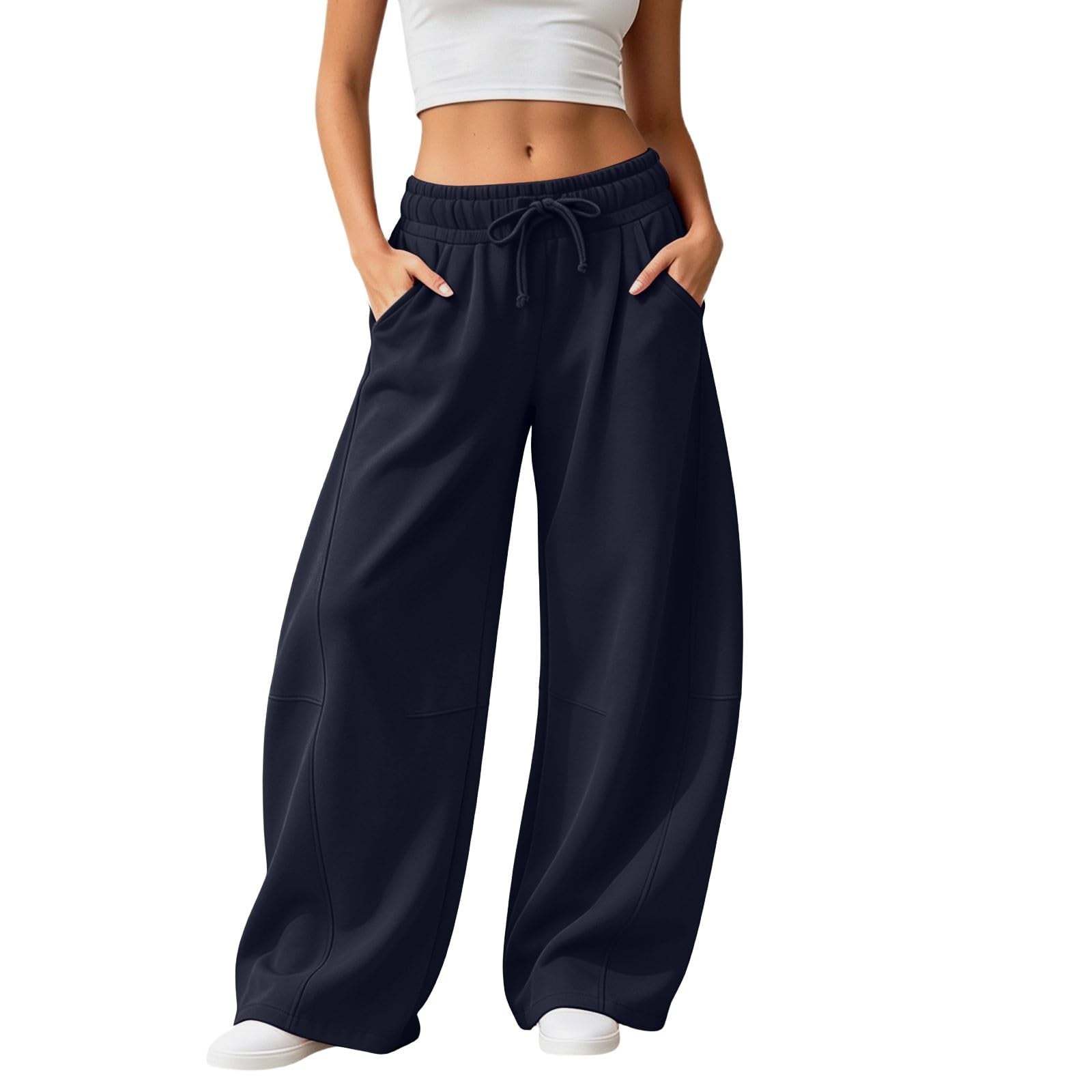 Barrel Sweatpants Women Wide Leg Baggy Lounge Casual Y2K Elastic Waisted Lounge Track Travel Pants with Pockets