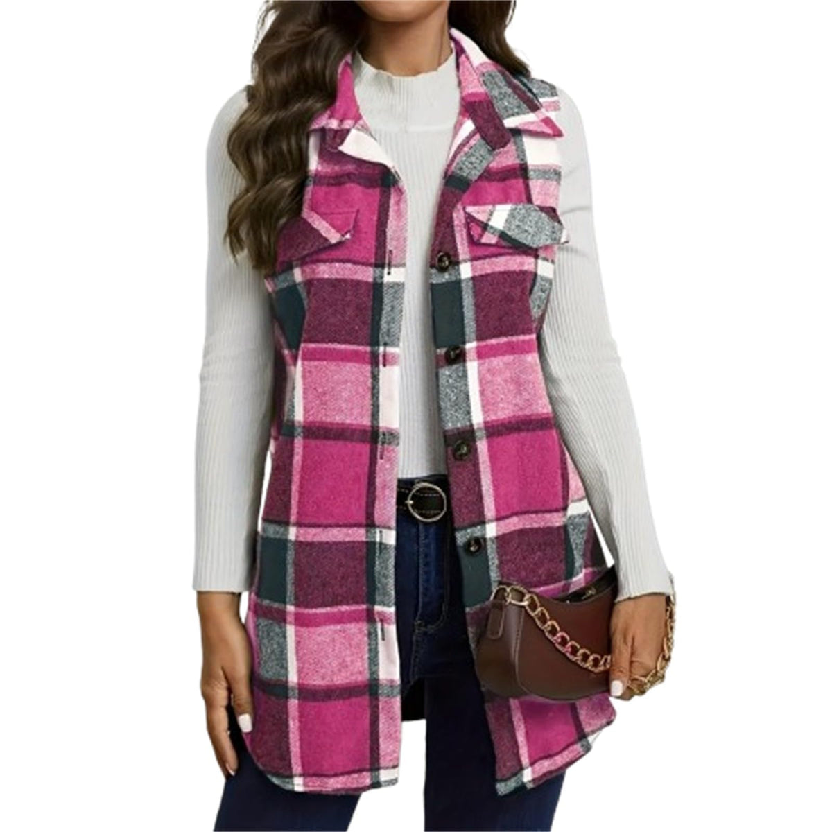 Plaid Vest Cardigan for Women Sleeveless waistcoat Comfy Button Down jacket