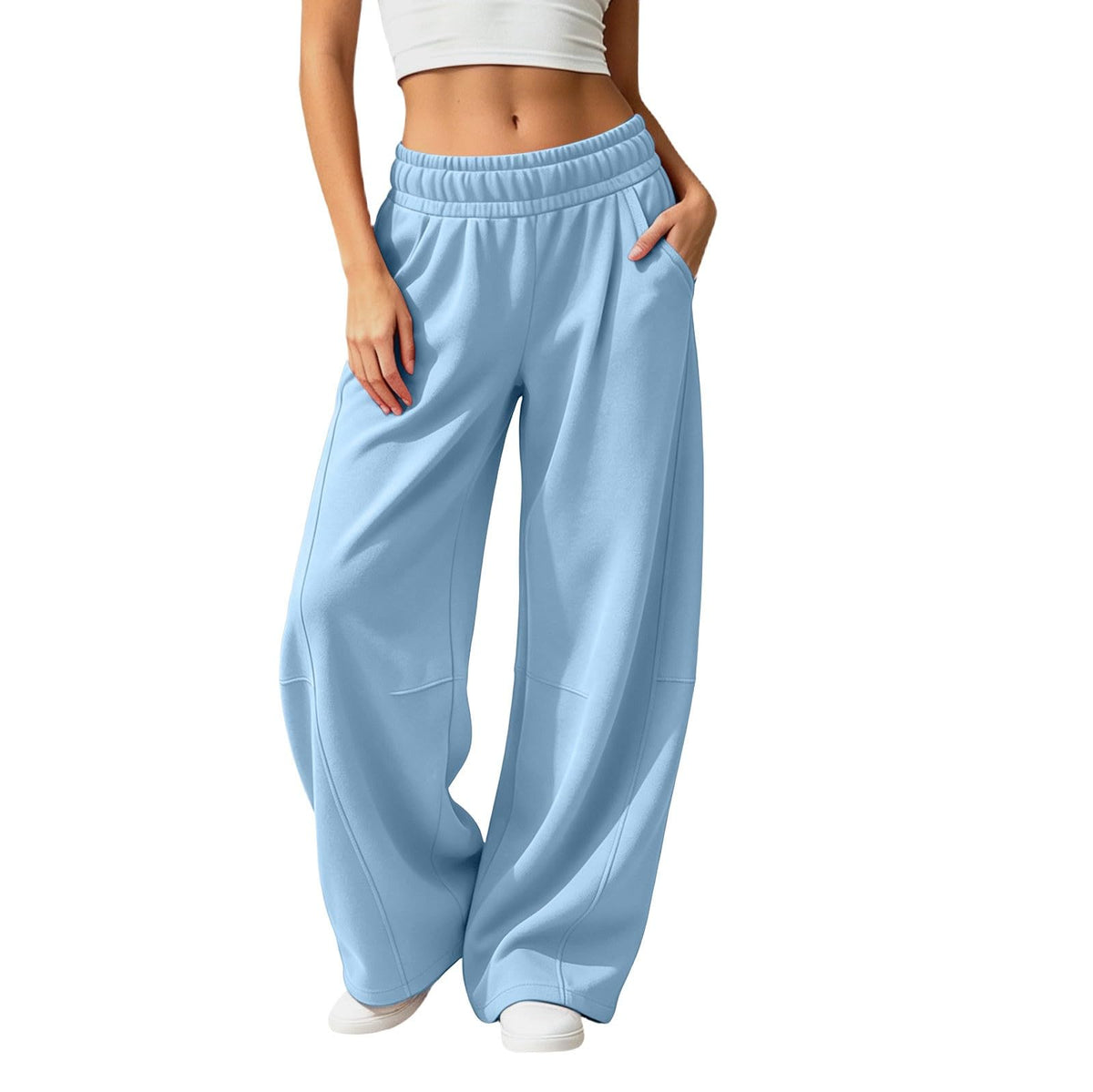 Barrel Sweatpants Women Wide Leg Baggy Lounge Casual Y2K Elastic Waisted Lounge Track Travel Pants with Pockets