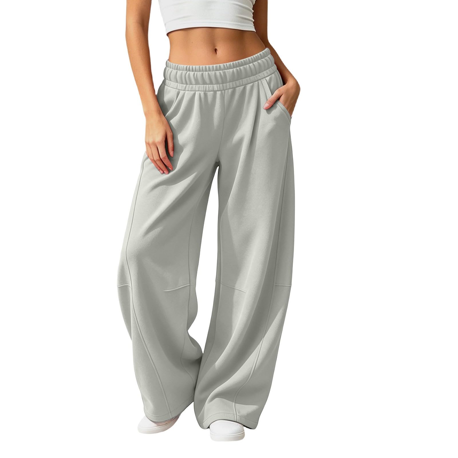 Barrel Sweatpants Women Wide Leg Baggy Lounge Casual Y2K Elastic Waisted Lounge Track Travel Pants with Pockets