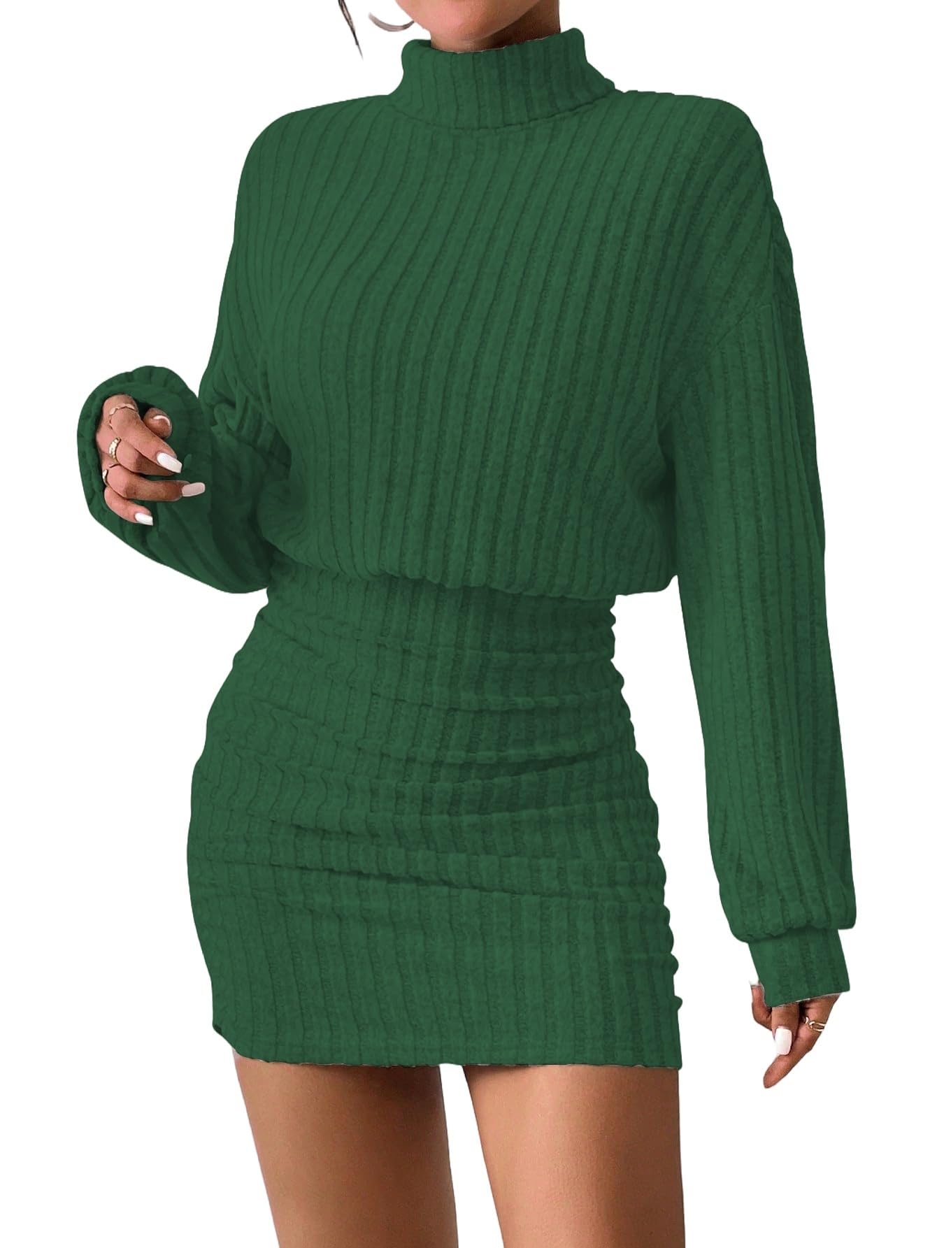 Women's Sweater Dress Ruched Bodycon Mini Dress