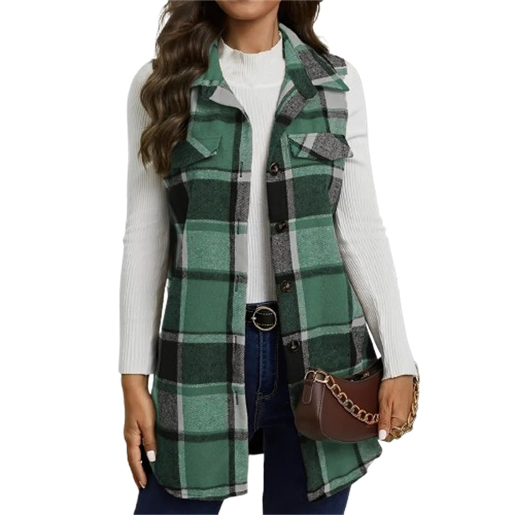 Plaid Vest Cardigan for Women Sleeveless waistcoat Comfy Button Down jacket