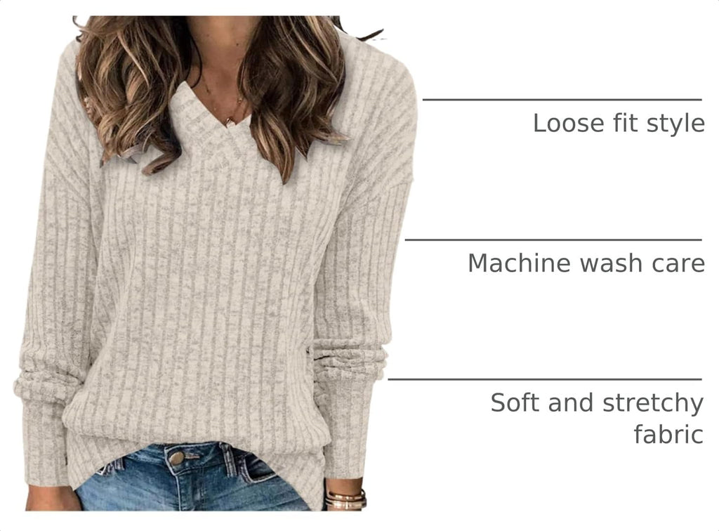 Women's Sweatshirts V Neck Long Sleeve Shirts Casual Fall