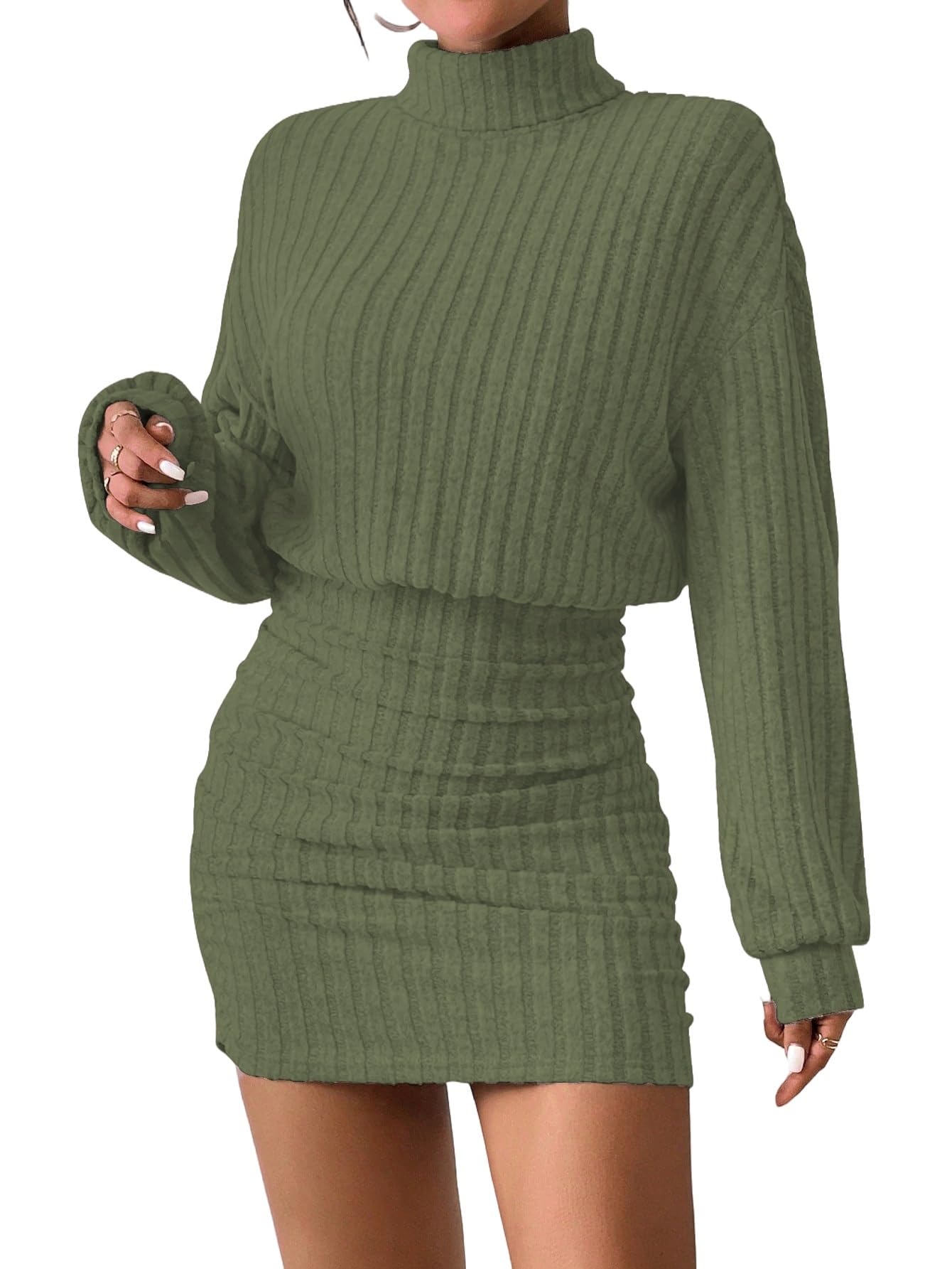 Women's Sweater Dress Ruched Bodycon Mini Dress
