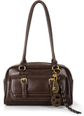 Fall Vintage Shoulder Bag for Women Trendy Top Handle PU Leather Bowler Bag Y2k Shoulder Purse Handbag with Pendant
