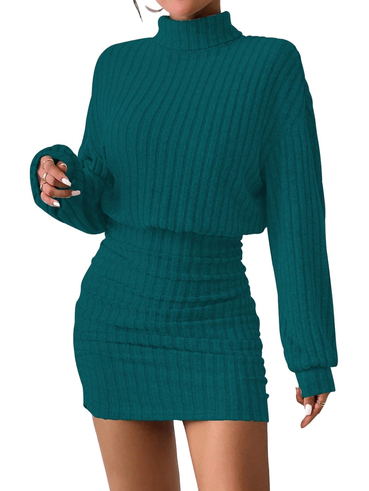 Women's Sweater Dress Ruched Bodycon Mini Dress