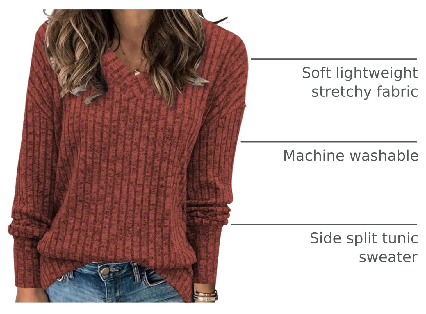 Women's Sweatshirts V Neck Long Sleeve Shirts Casual Fall