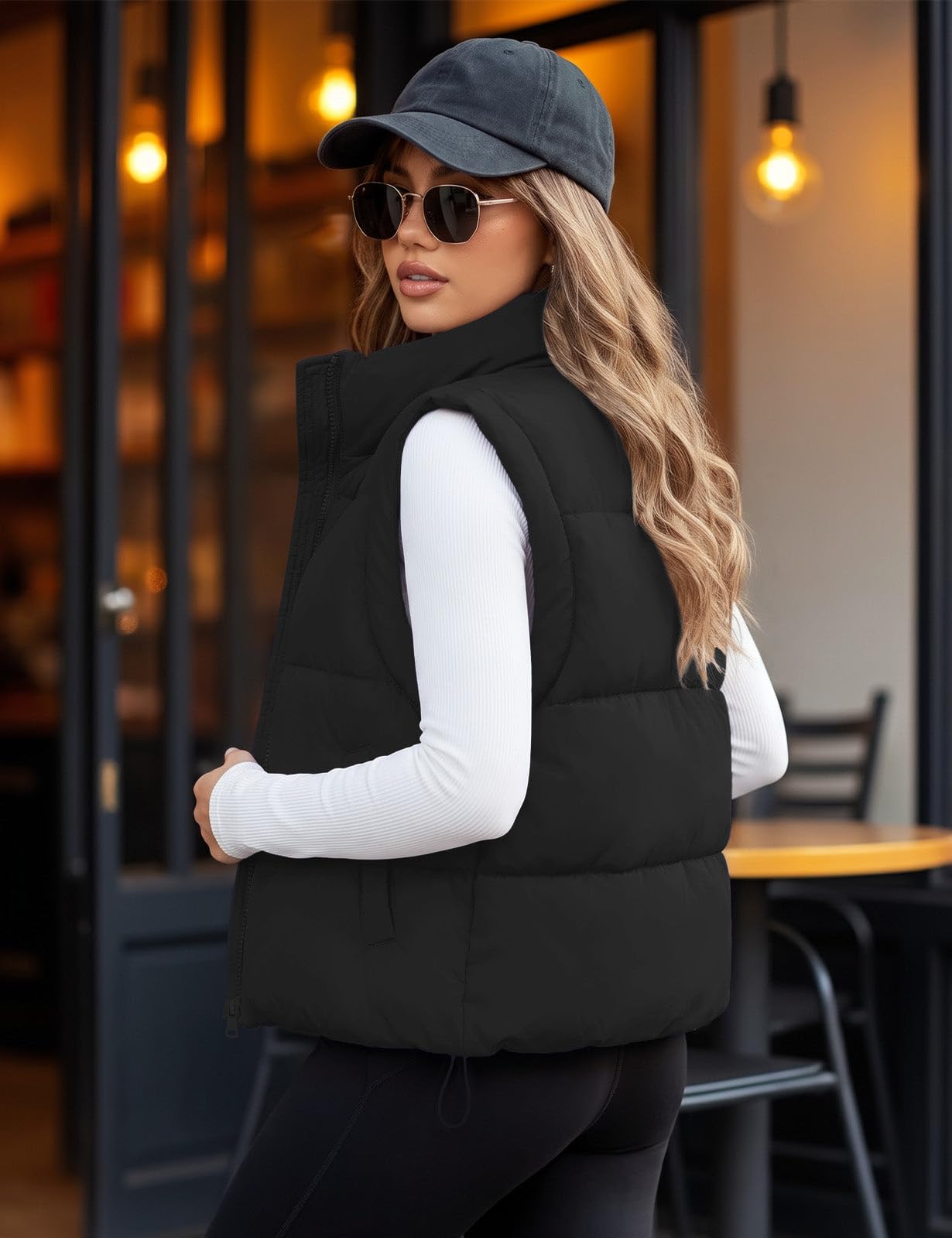 Womens Lightweight Cropped Puffer Vest Quilted Sleeveless Padded Coat