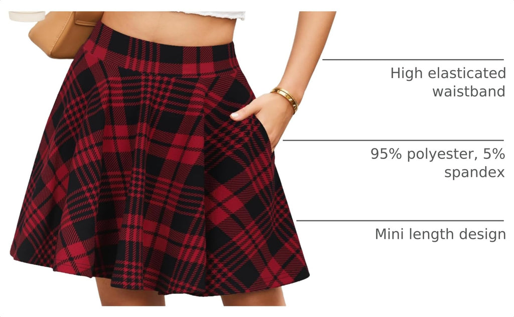 Women's Flared Mini Skater Skirt with Pockets Versatile High Waist Casual Skirts
