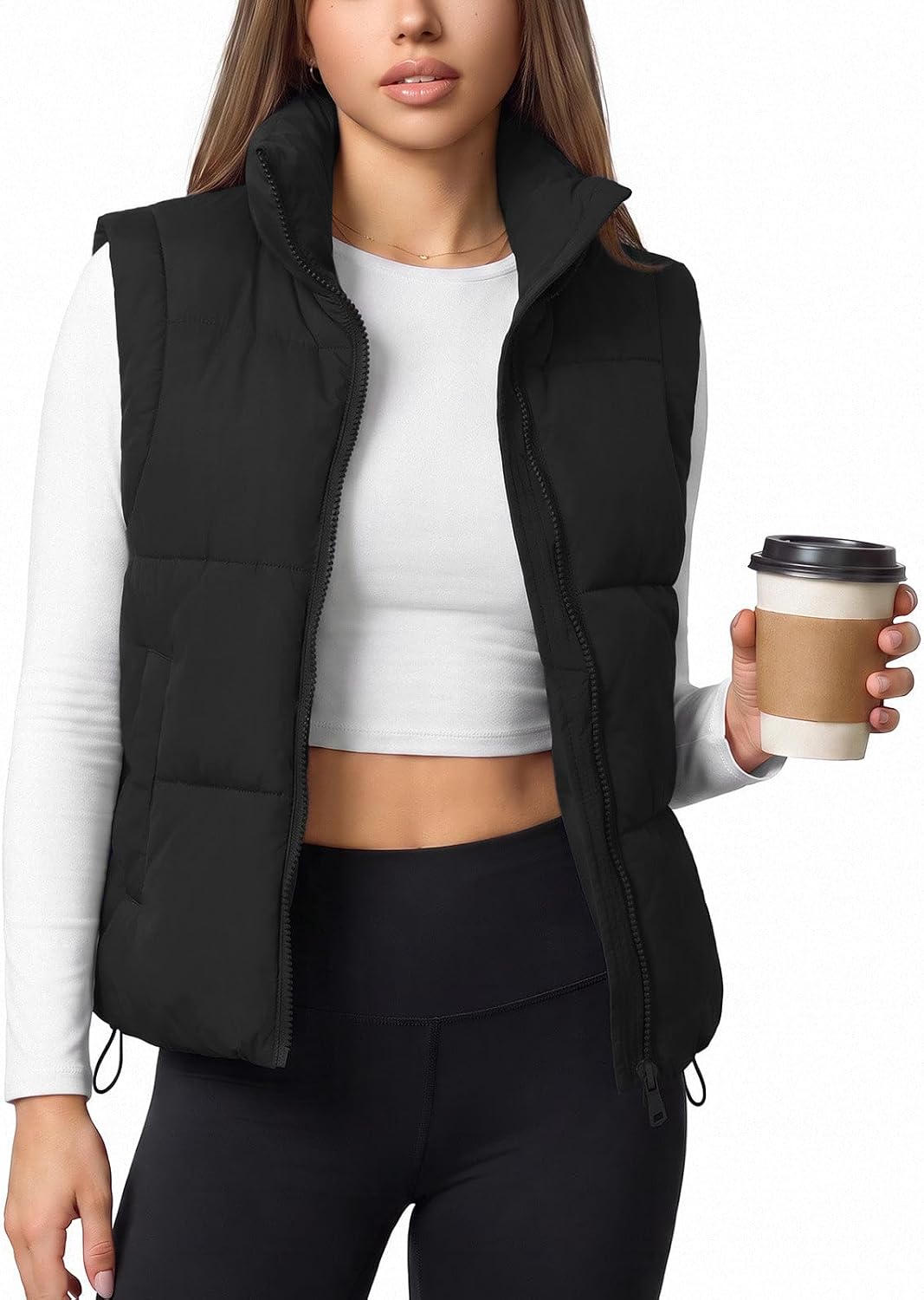 Womens Lightweight Cropped Puffer Vest Quilted Sleeveless Padded Coat