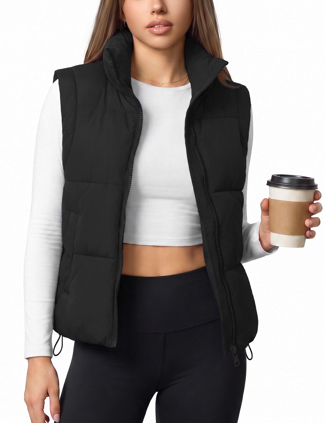 Womens Lightweight Cropped Puffer Vest Quilted Sleeveless Padded Coat