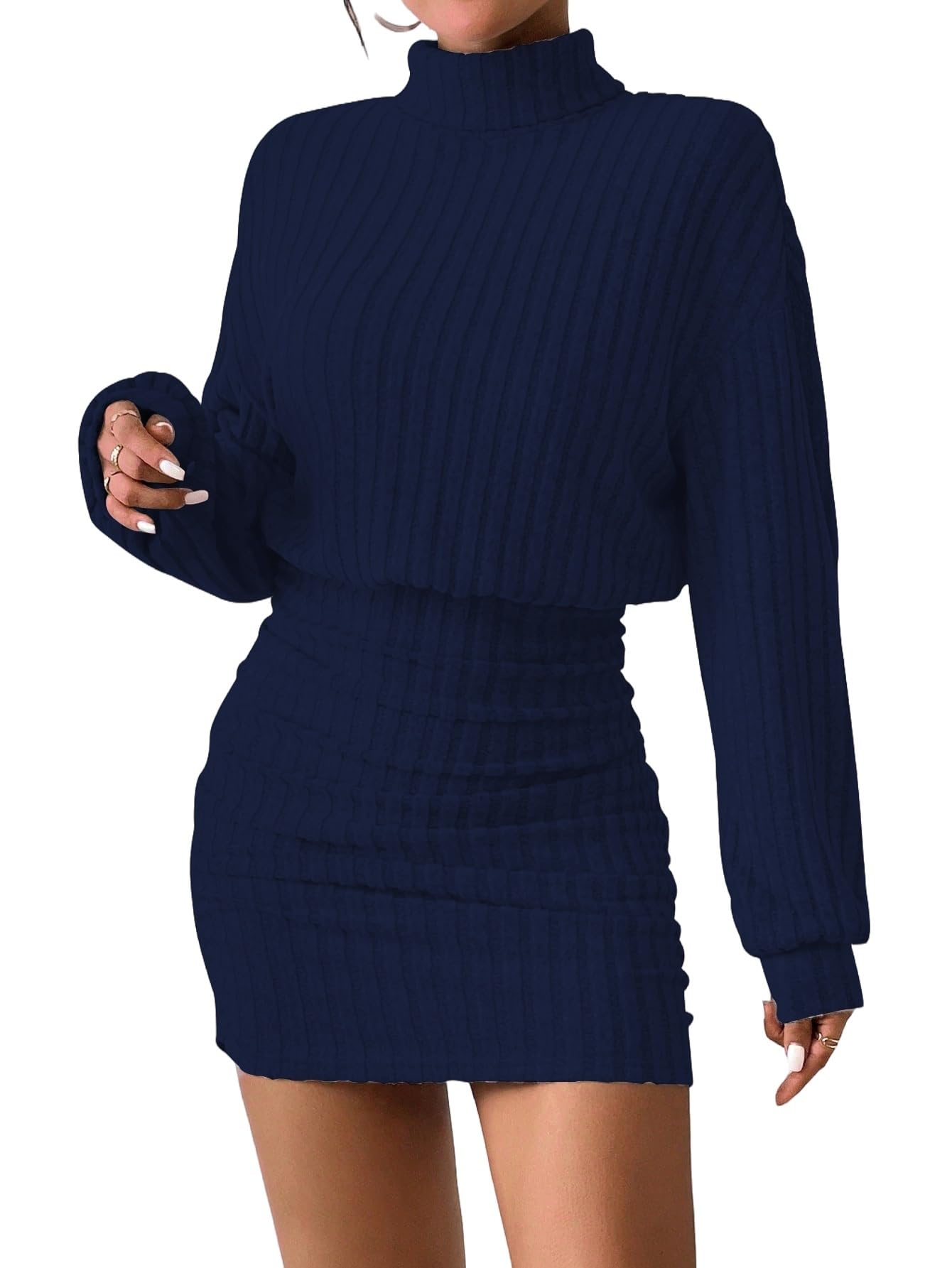 Women's Sweater Dress Ruched Bodycon Mini Dress