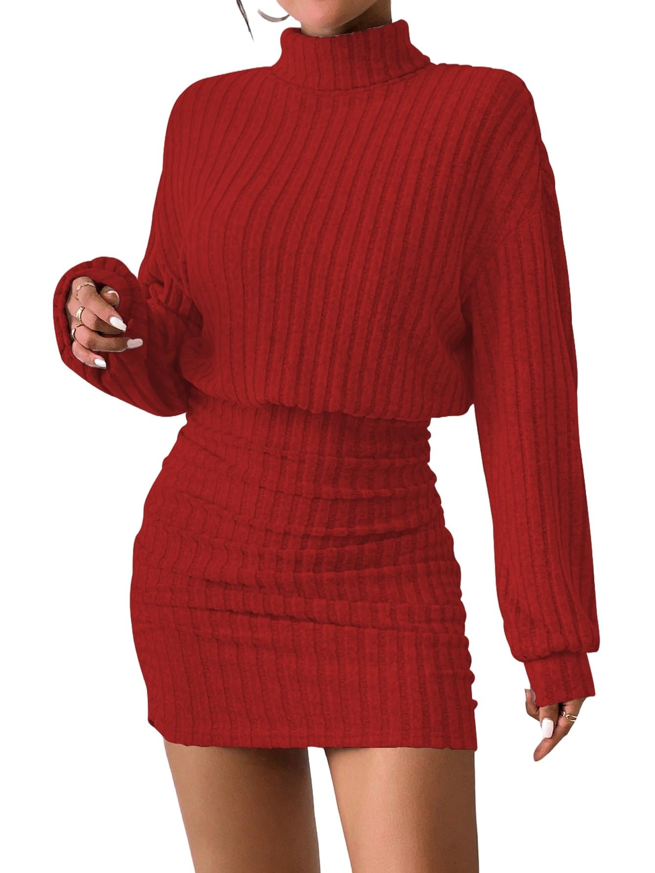 Women's Sweater Dress Ruched Bodycon Mini Dress