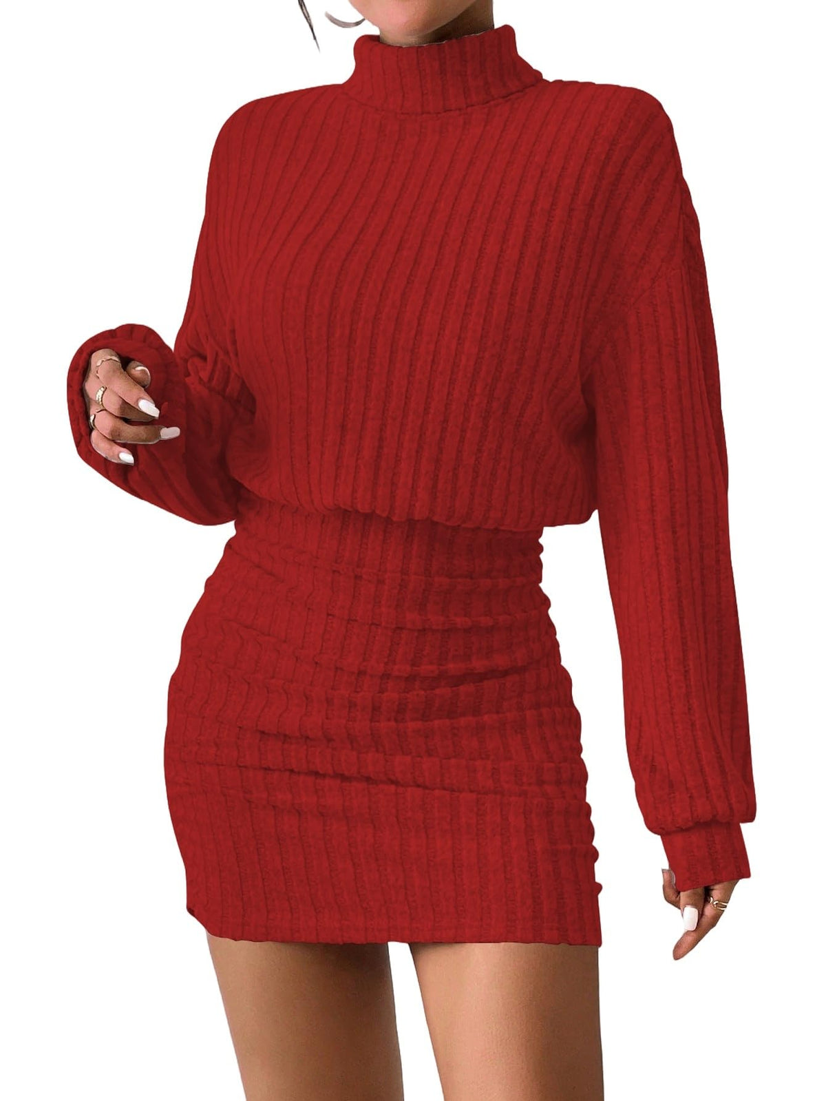 Women's Sweater Dress Ruched Bodycon Mini Dress
