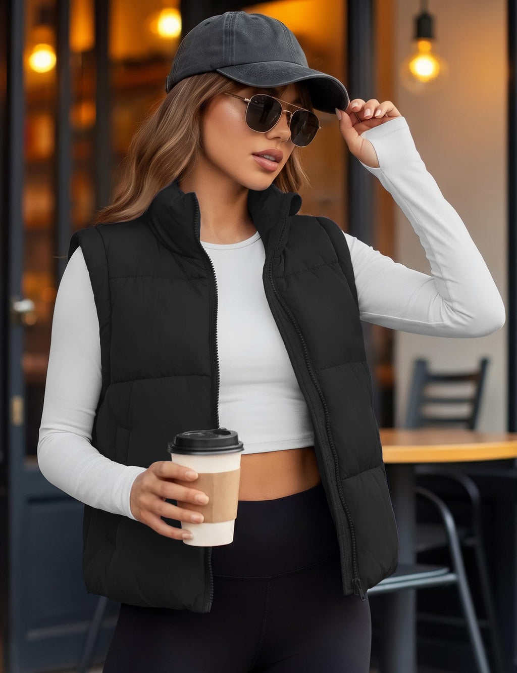 Womens Lightweight Cropped Puffer Vest Quilted Sleeveless Padded Coat