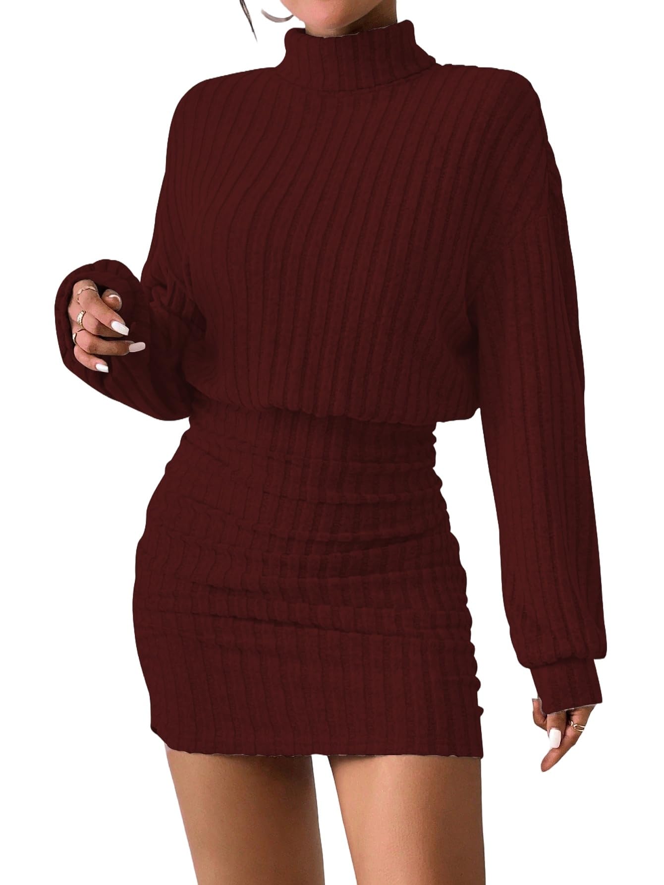 Women's Sweater Dress Ruched Bodycon Mini Dress