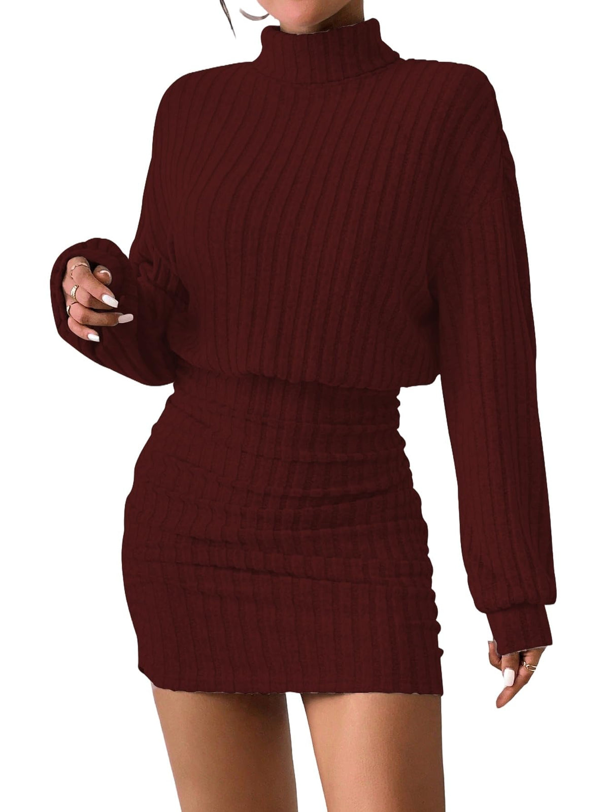 Women's Sweater Dress Ruched Bodycon Mini Dress