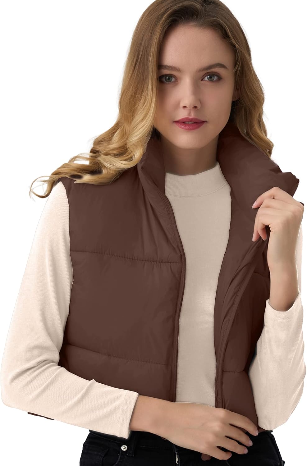 Women's Cropped Puffer Vest Lightweight Sleeveless Warm Vests For Women