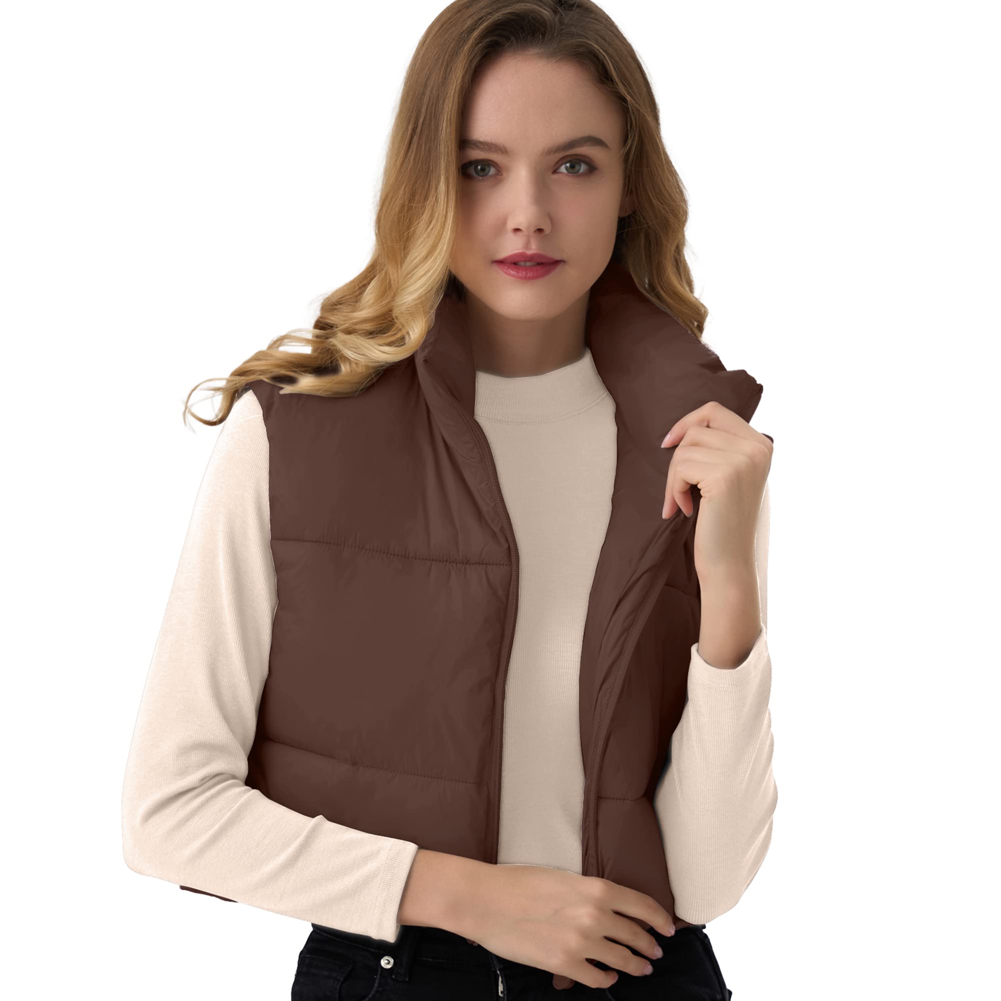 Women's Cropped Puffer Vest Lightweight Sleeveless Warm Vests For Women