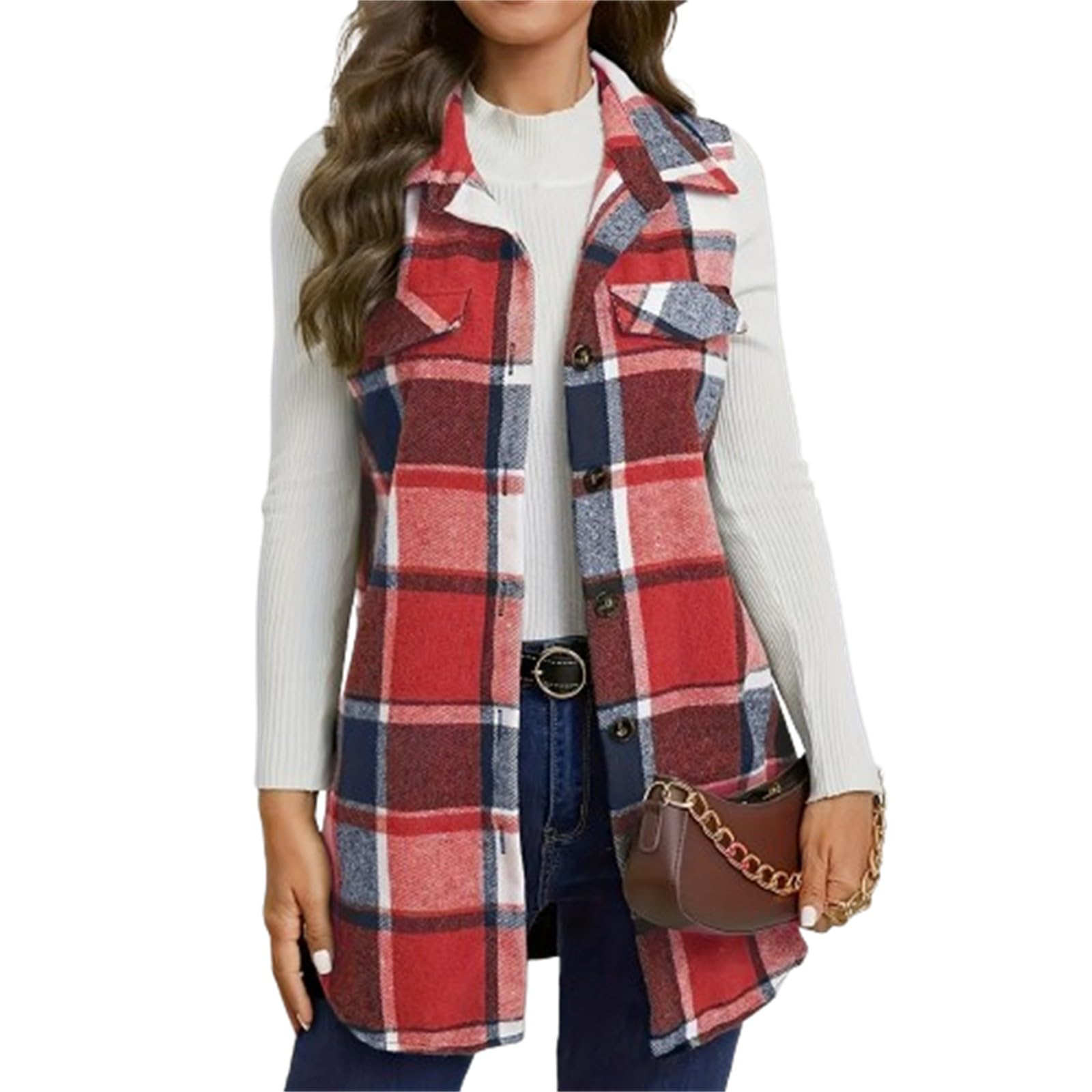 Plaid Vest Cardigan for Women Sleeveless waistcoat Comfy Button Down jacket