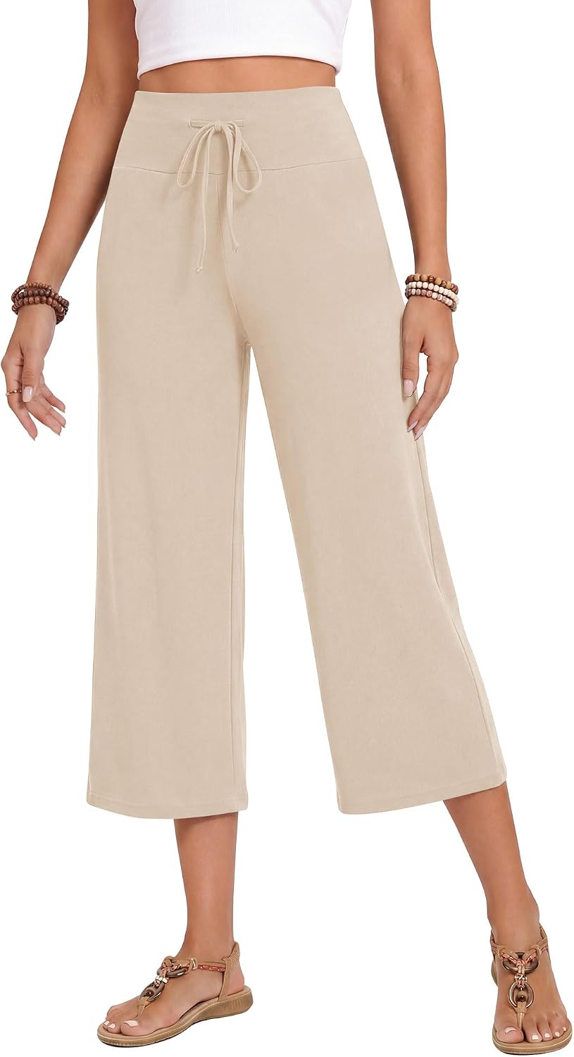 Gaucho  Wide Leg Pants - Palazzo Yoga Pants Lounge Comfy Casual Drawstring