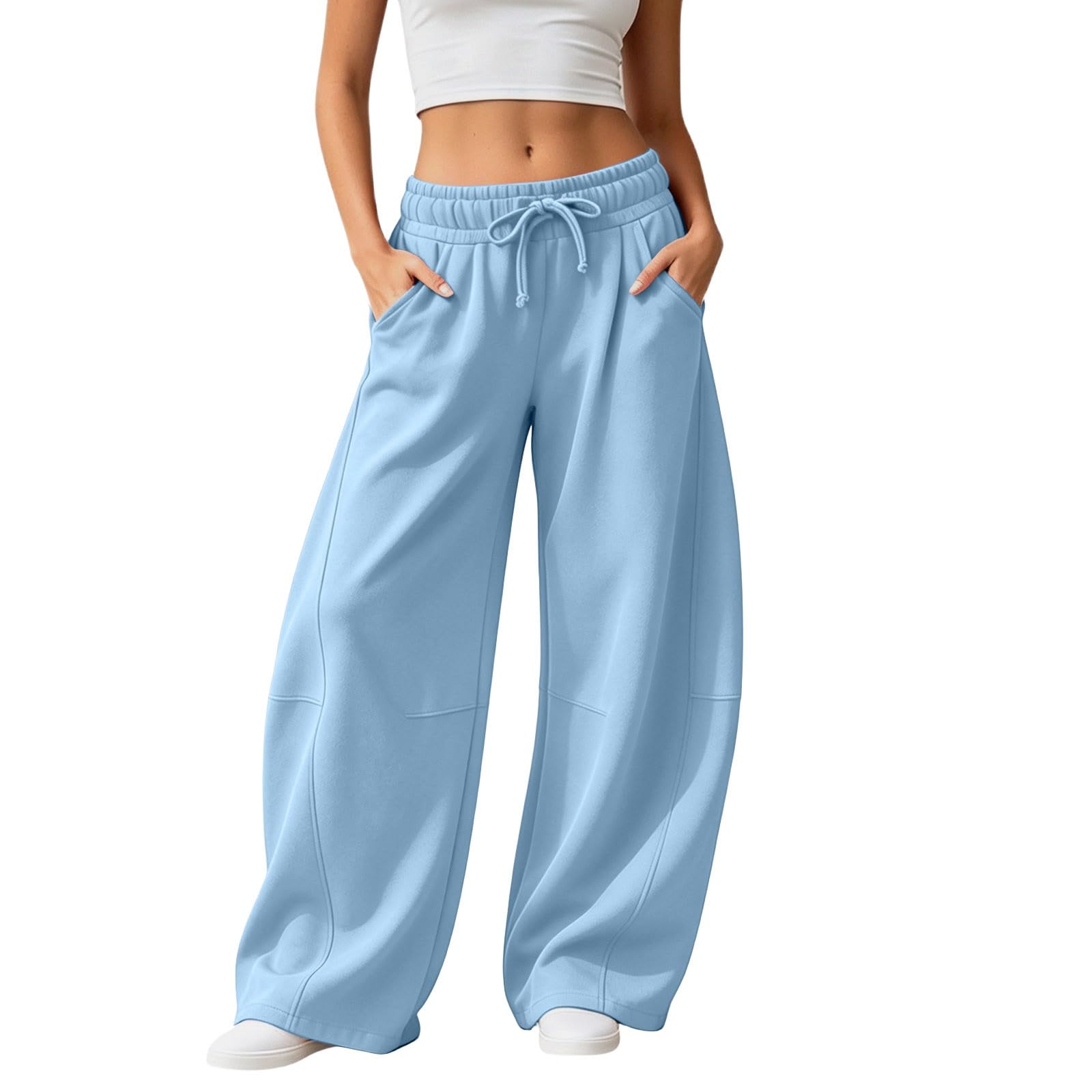 Barrel Sweatpants Women Wide Leg Baggy Lounge Casual Y2K Elastic Waisted Lounge Track Travel Pants with Pockets