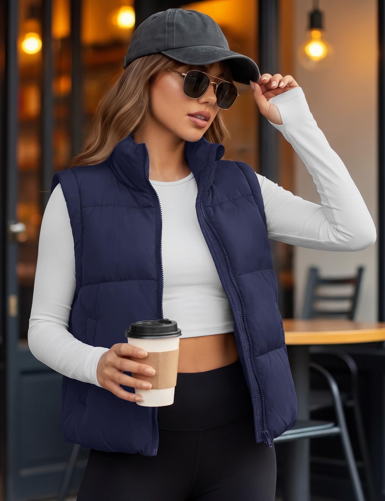 Womens Lightweight Cropped Puffer Vest Quilted Sleeveless Padded Coat