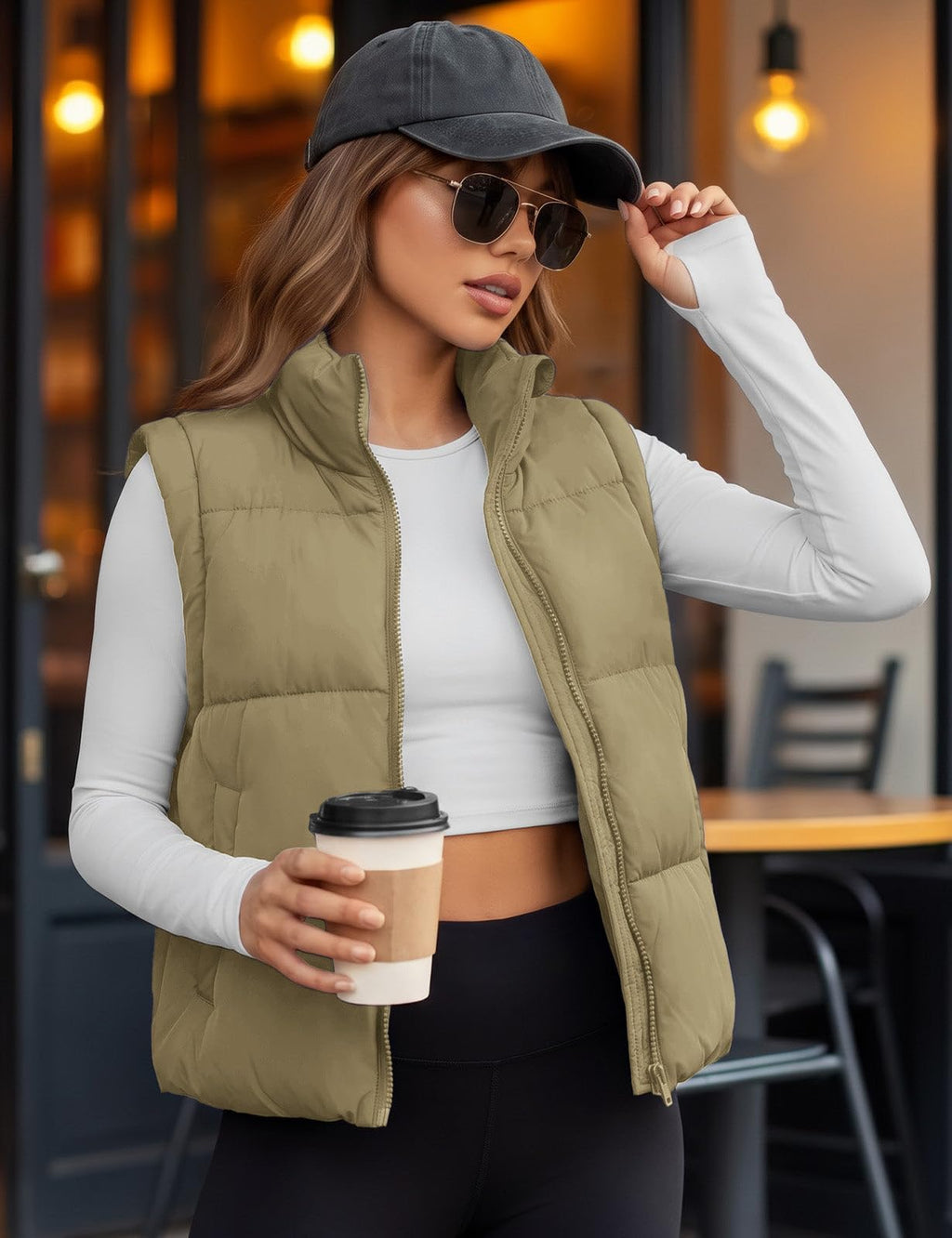 Womens Lightweight Cropped Puffer Vest Quilted Sleeveless Padded Coat