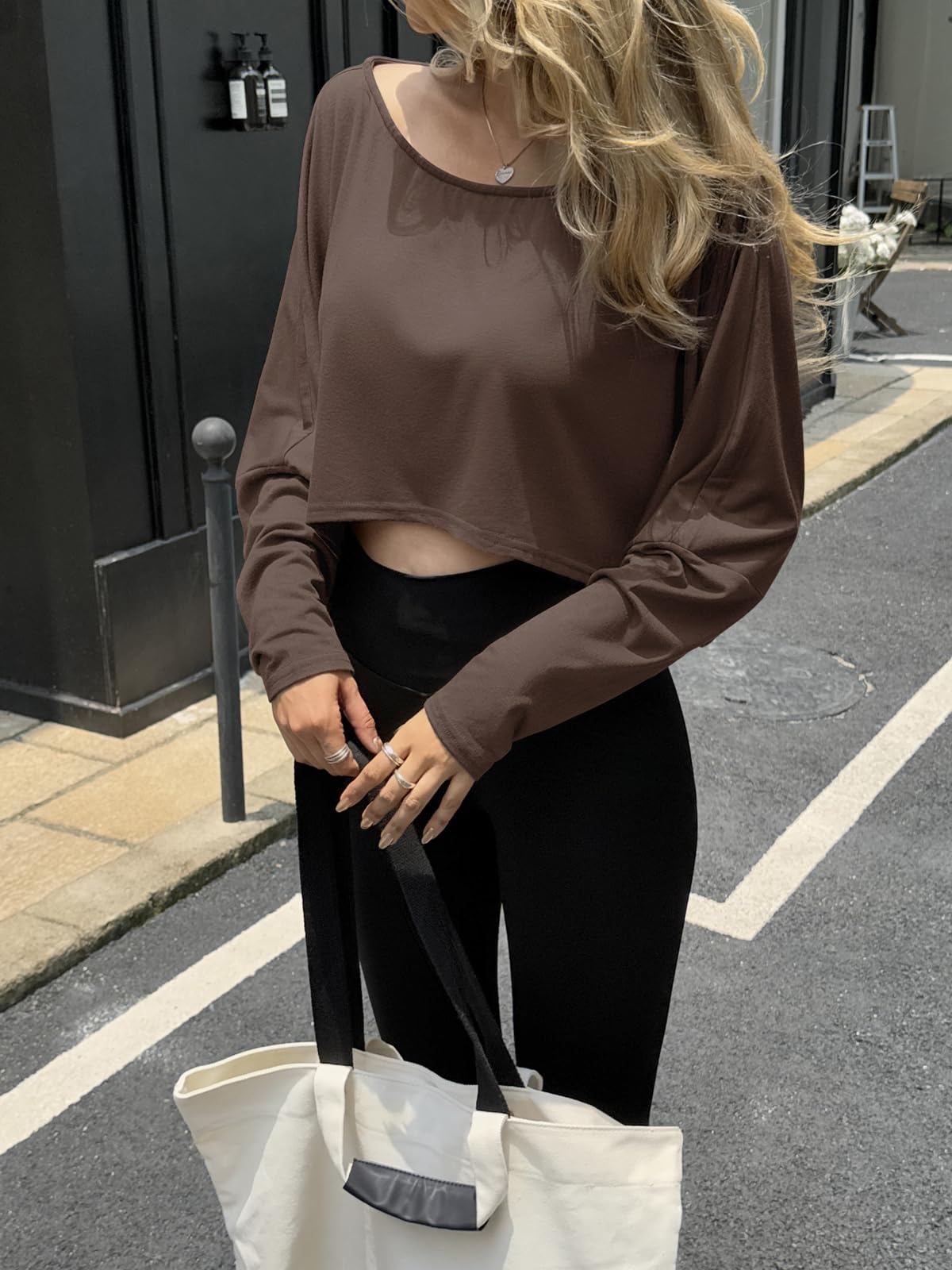 Womens Off The Shoulder Cropped Tops Long Sleeve Loose Fit Sweater