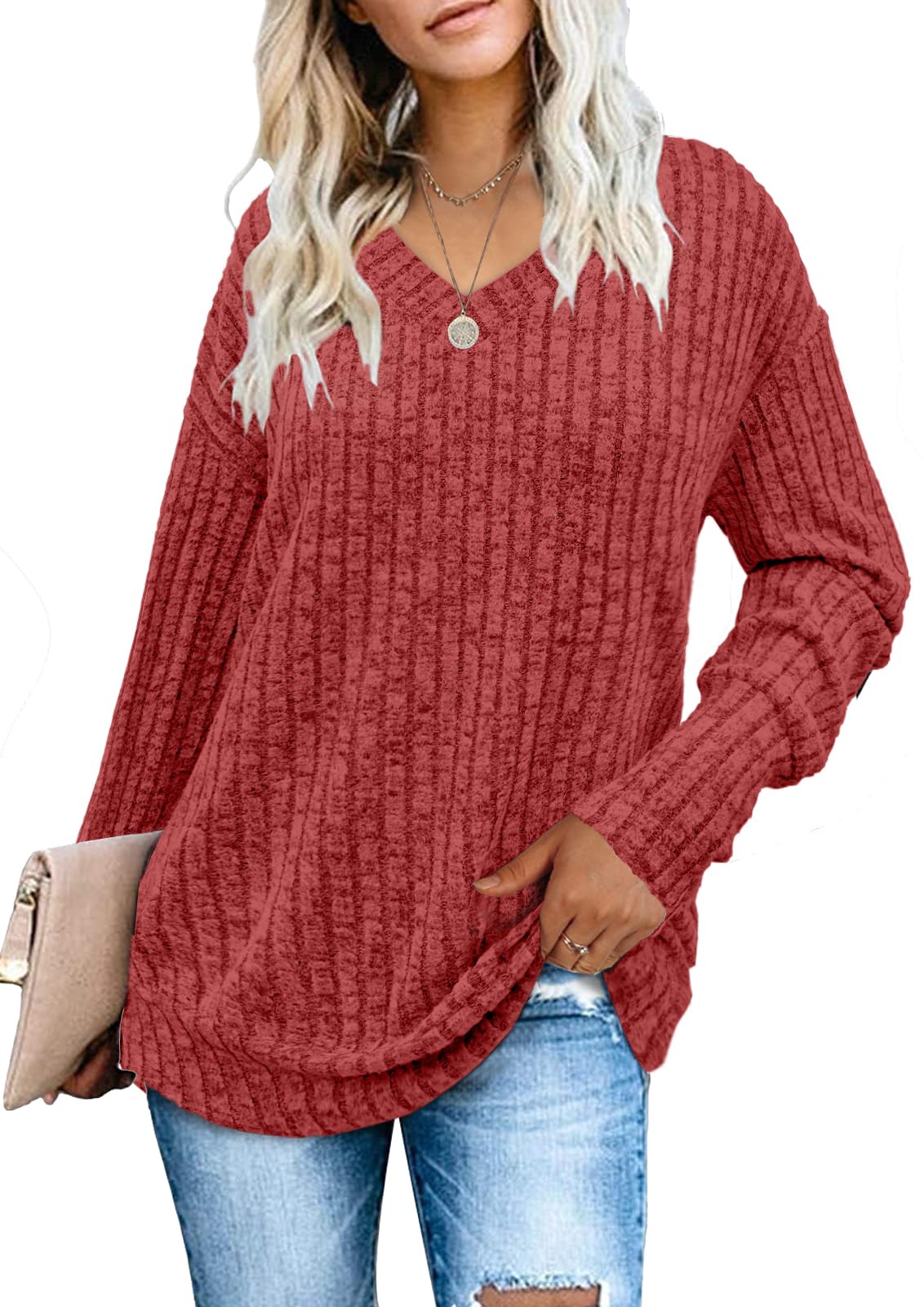 Women's Sweatshirts V Neck Long Sleeve Shirts Casual Fall