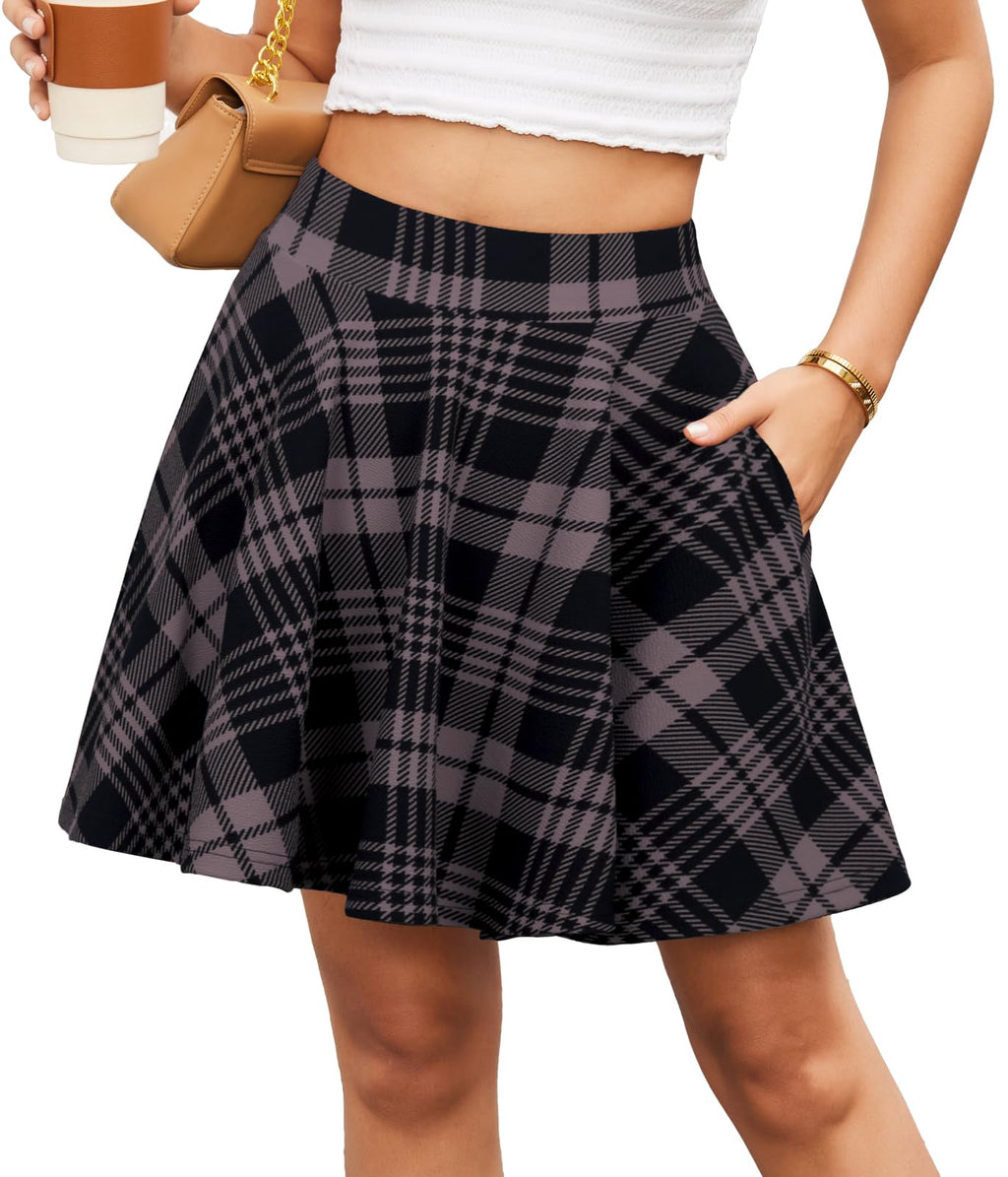 Women's Flared Mini Skater Skirt with Pockets Versatile High Waist Casual Skirts