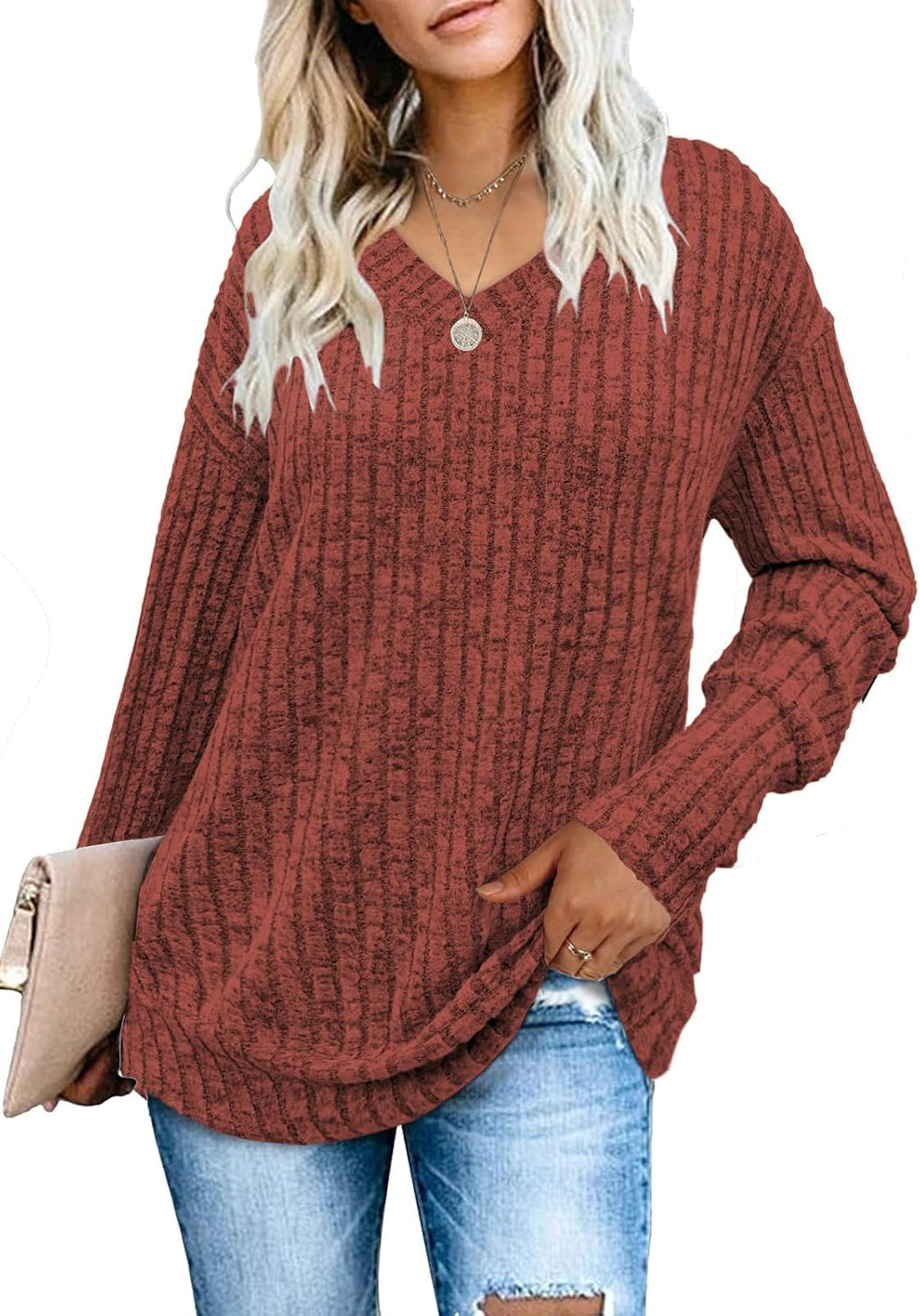 Women's Sweatshirts V Neck Long Sleeve Shirts Casual Fall
