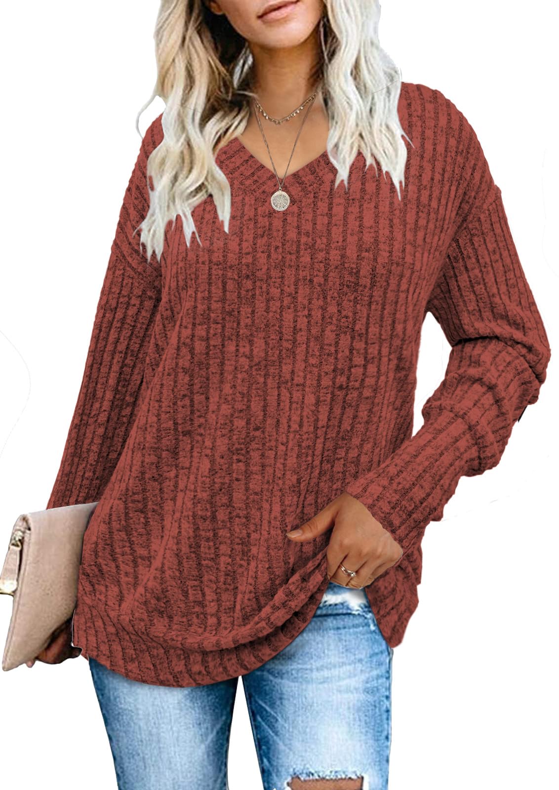 Women's Sweatshirts V Neck Long Sleeve Shirts Casual Fall