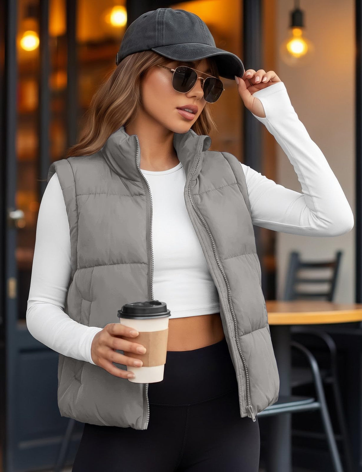 Womens Lightweight Cropped Puffer Vest Quilted Sleeveless Padded Coat