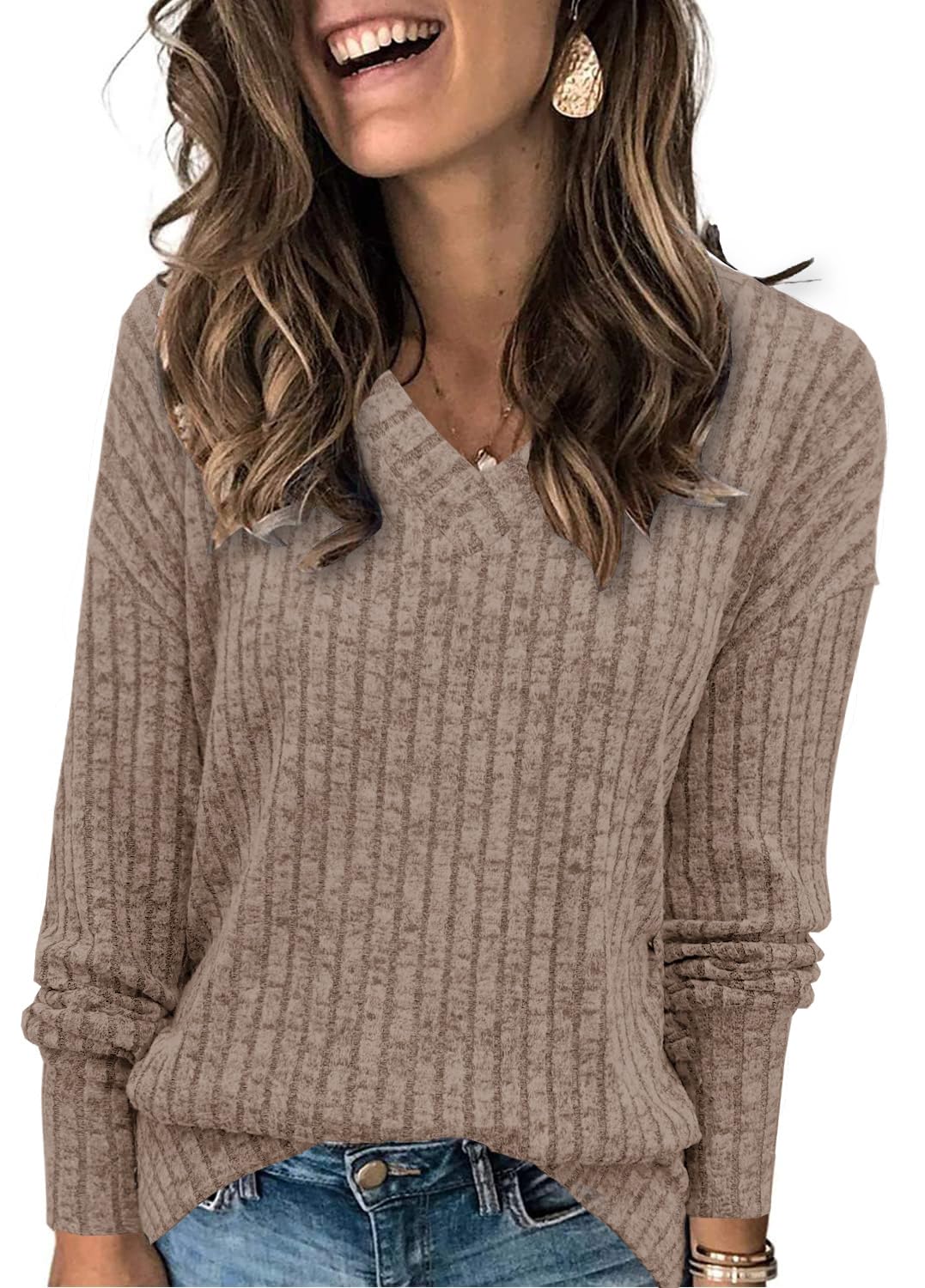 Women's Sweatshirts V Neck Long Sleeve Shirts Casual Fall
