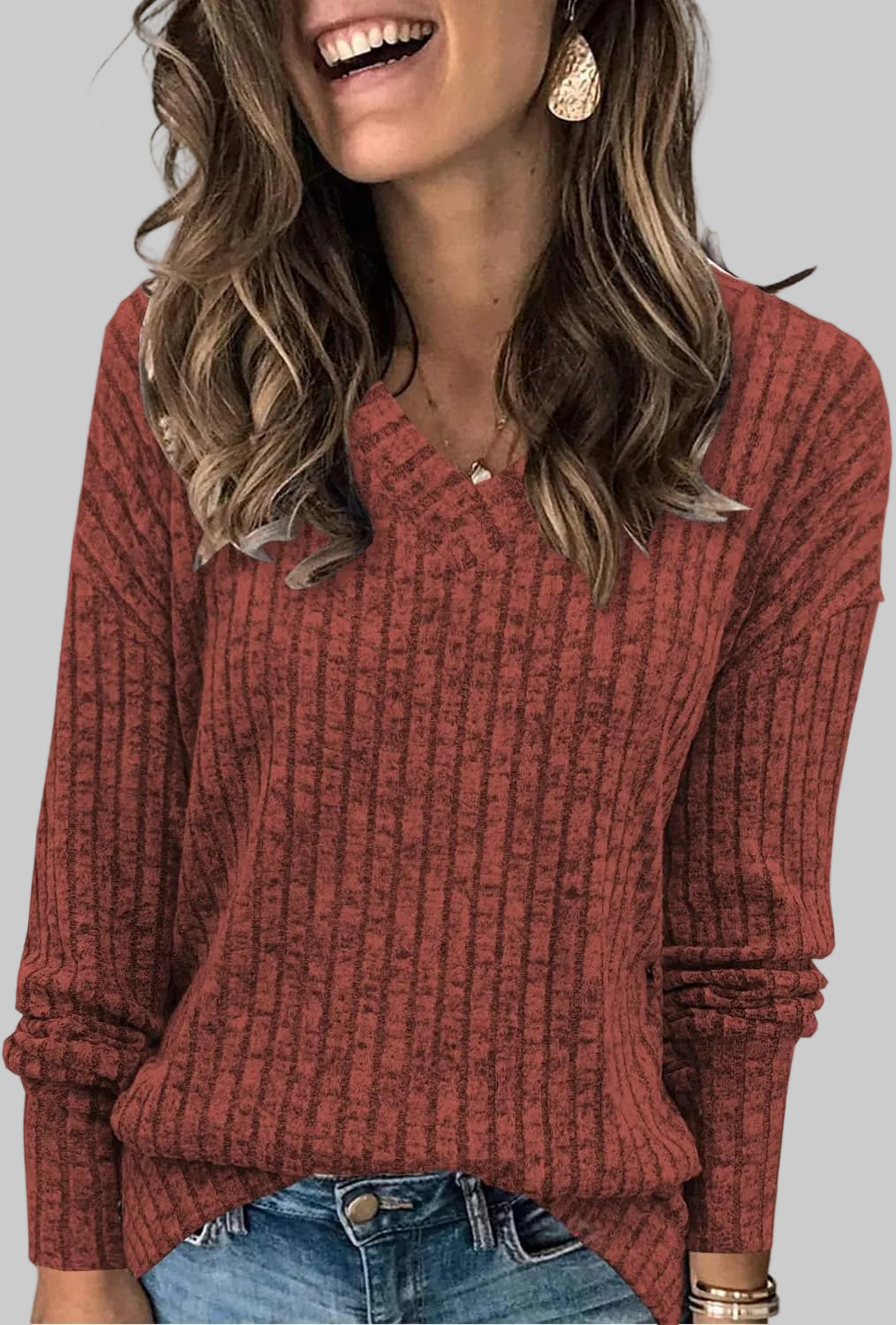 Women's Sweatshirts V Neck Long Sleeve Shirts Casual Fall