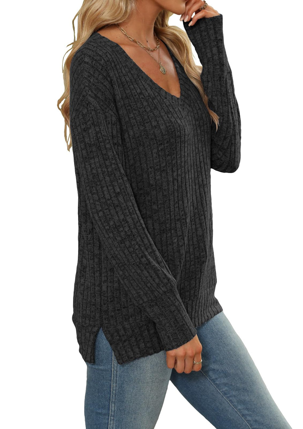 Women's Sweatshirts V Neck Long Sleeve Shirts Casual Fall