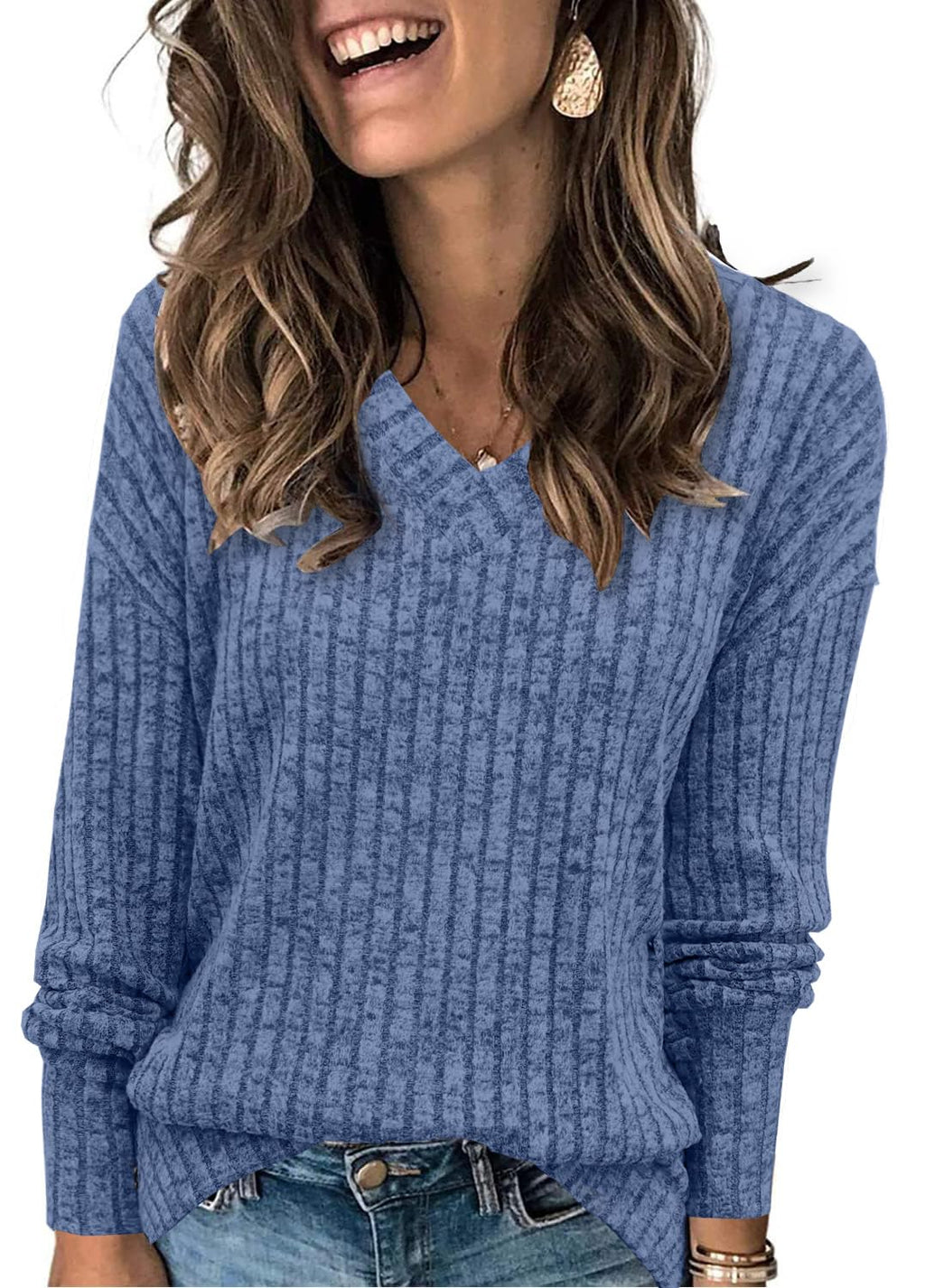 Women's Sweatshirts V Neck Long Sleeve Shirts Casual Fall