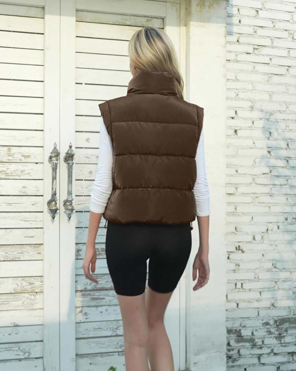 Womens Lightweight Cropped Puffer Vest Quilted Sleeveless Padded Coat