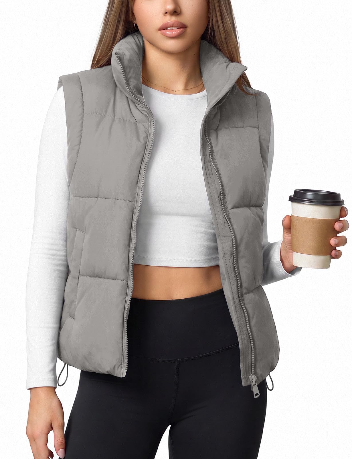 Womens Lightweight Cropped Puffer Vest Quilted Sleeveless Padded Coat