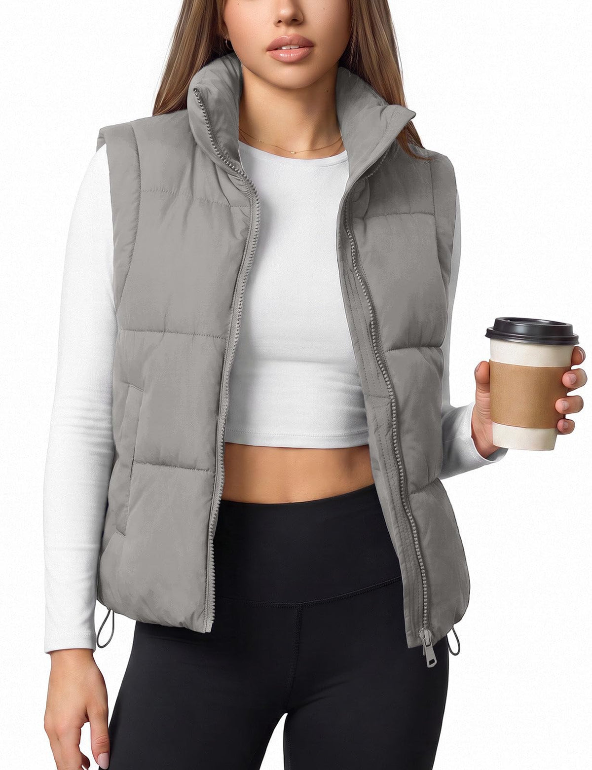 Womens Lightweight Cropped Puffer Vest Quilted Sleeveless Padded Coat