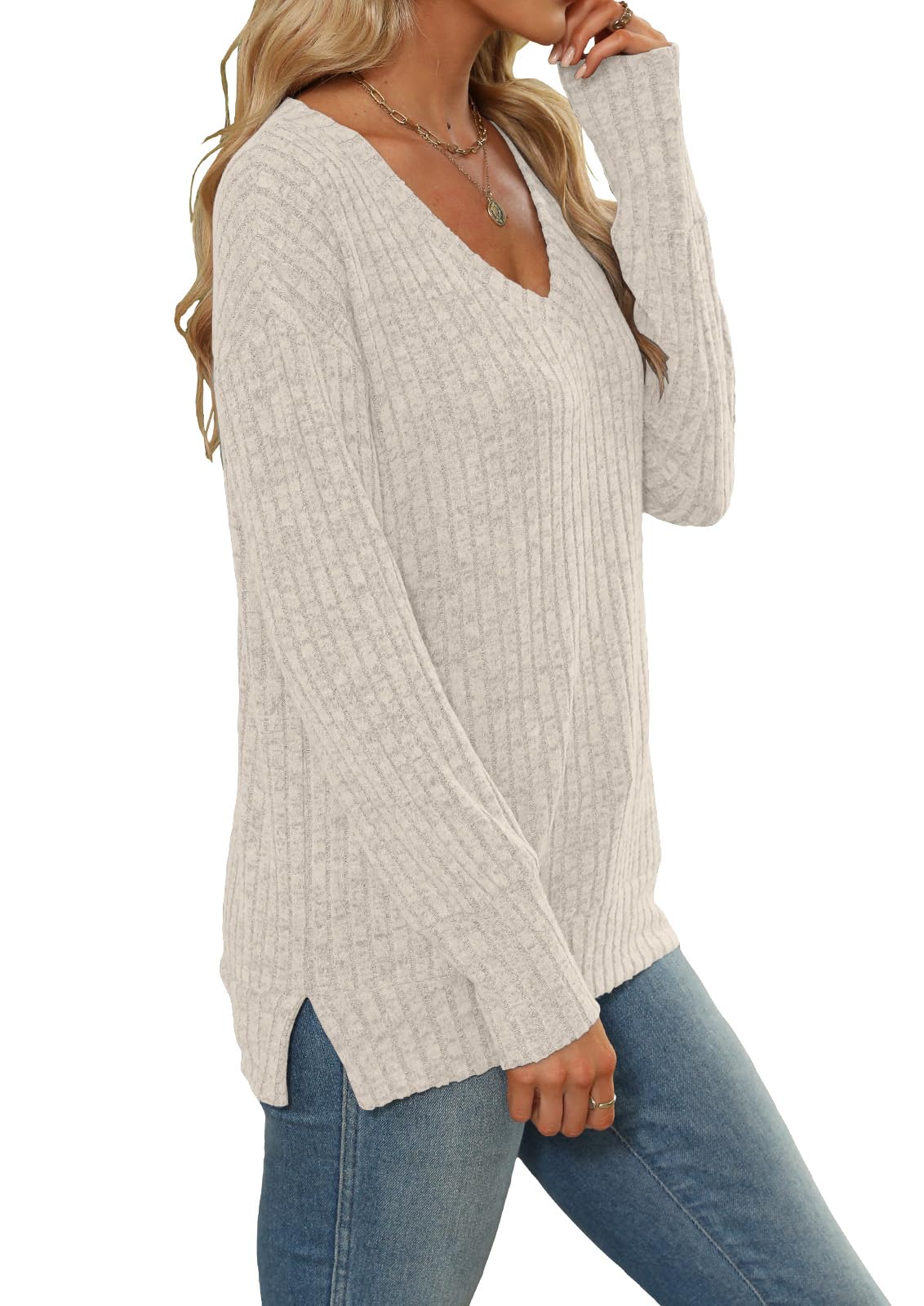 Women's Sweatshirts V Neck Long Sleeve Shirts Casual Fall