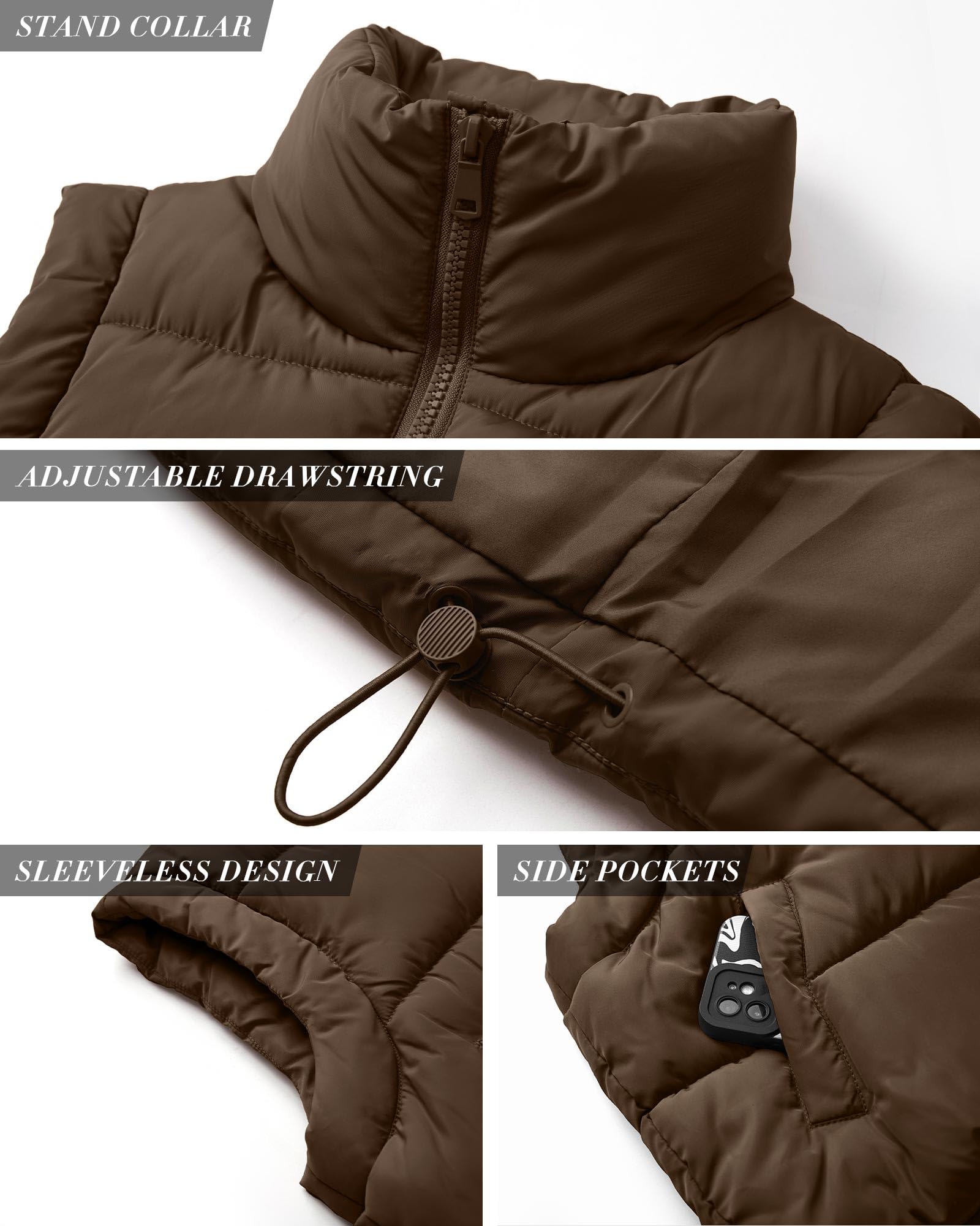 Womens Lightweight Cropped Puffer Vest Quilted Sleeveless Padded Coat