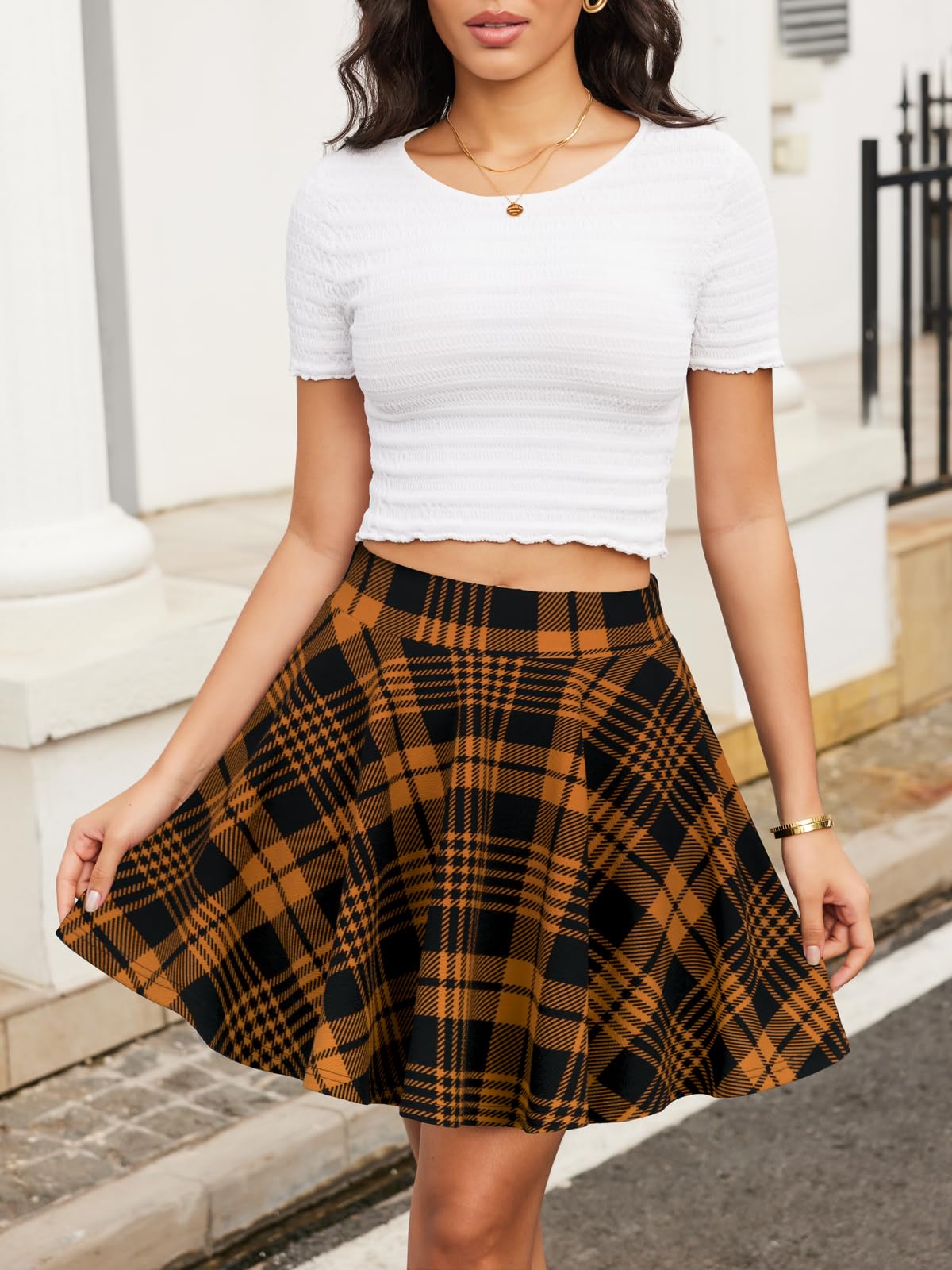 Women's Flared Mini Skater Skirt with Pockets Versatile High Waist Casual Skirts