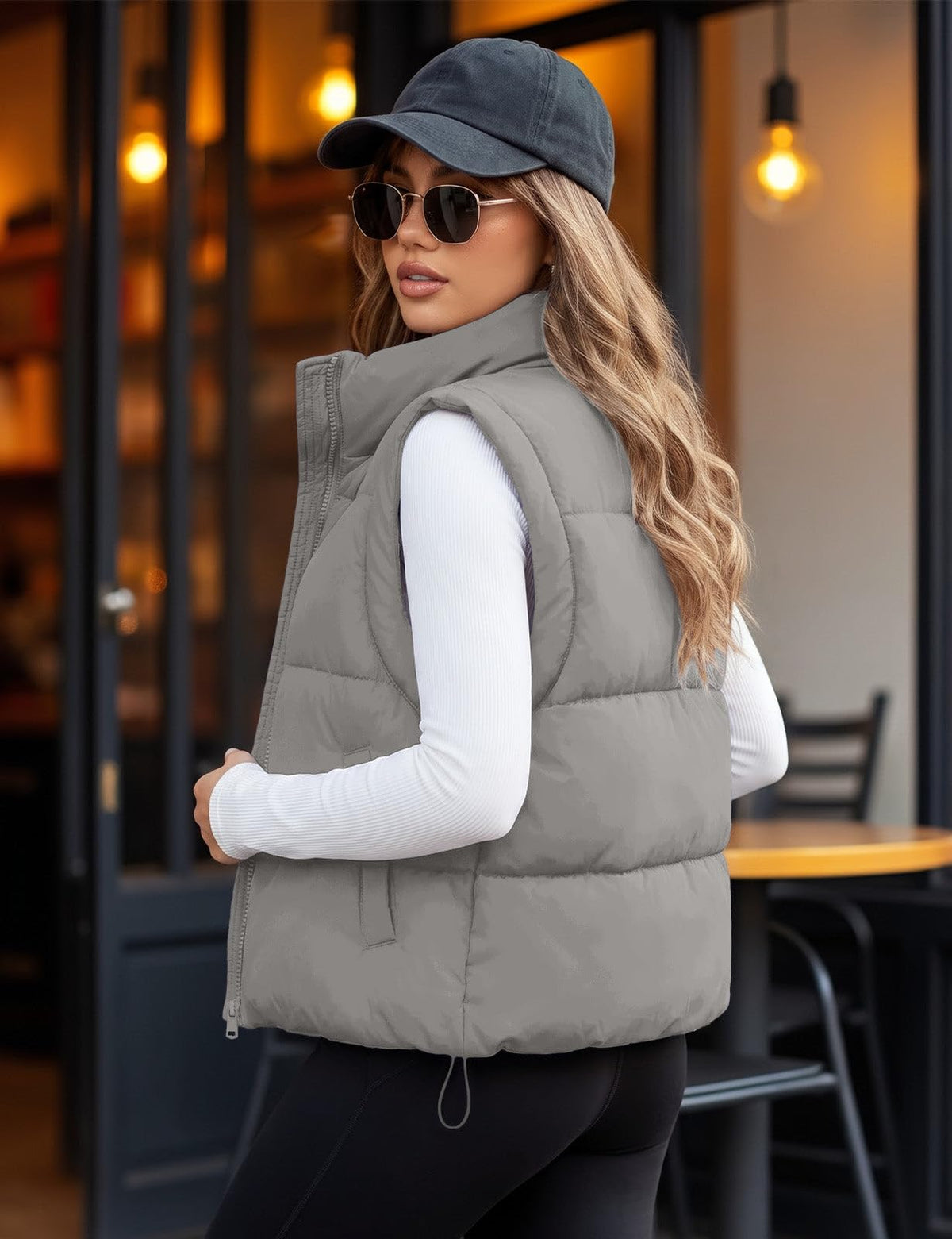 Womens Lightweight Cropped Puffer Vest Quilted Sleeveless Padded Coat