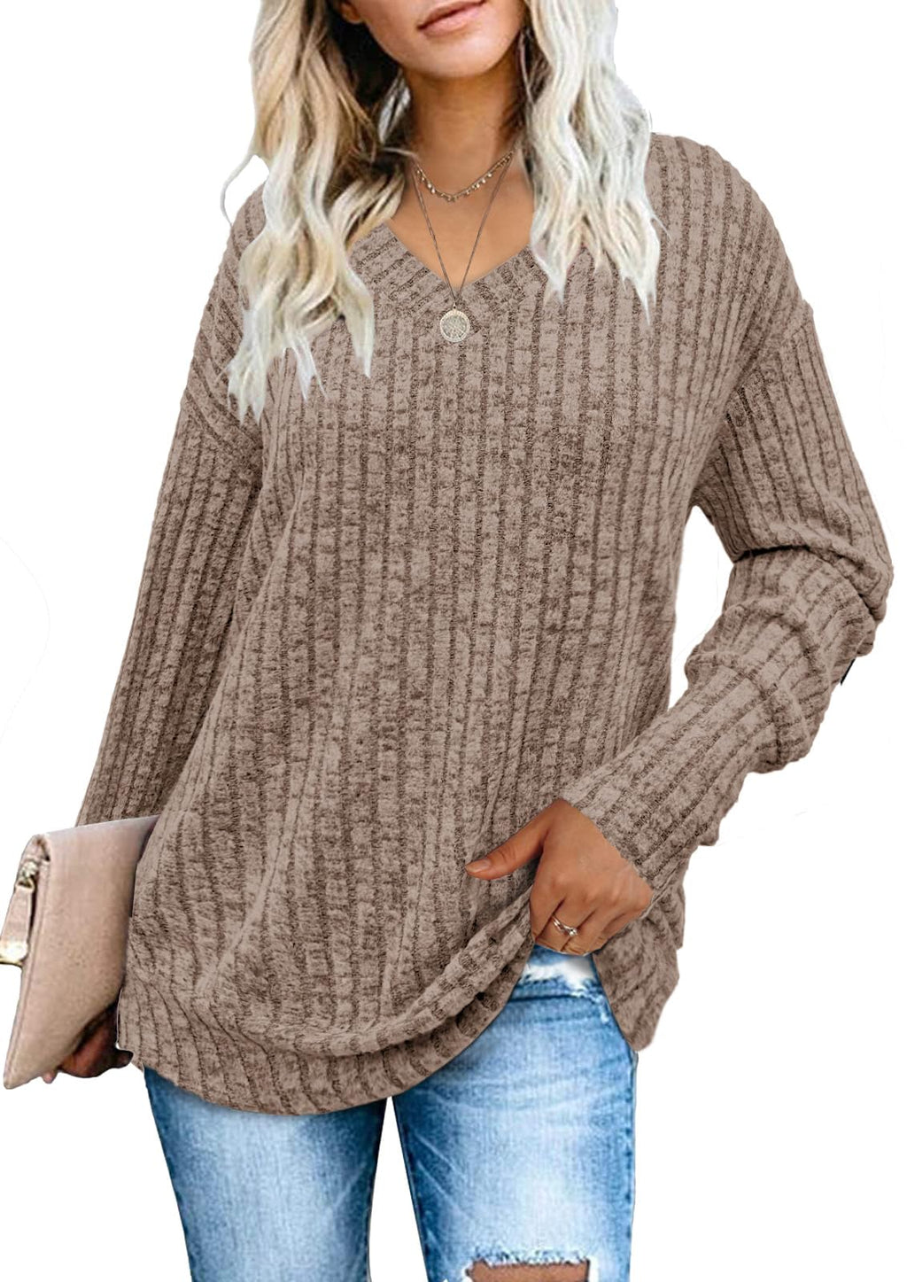 Women's Sweatshirts V Neck Long Sleeve Shirts Casual Fall